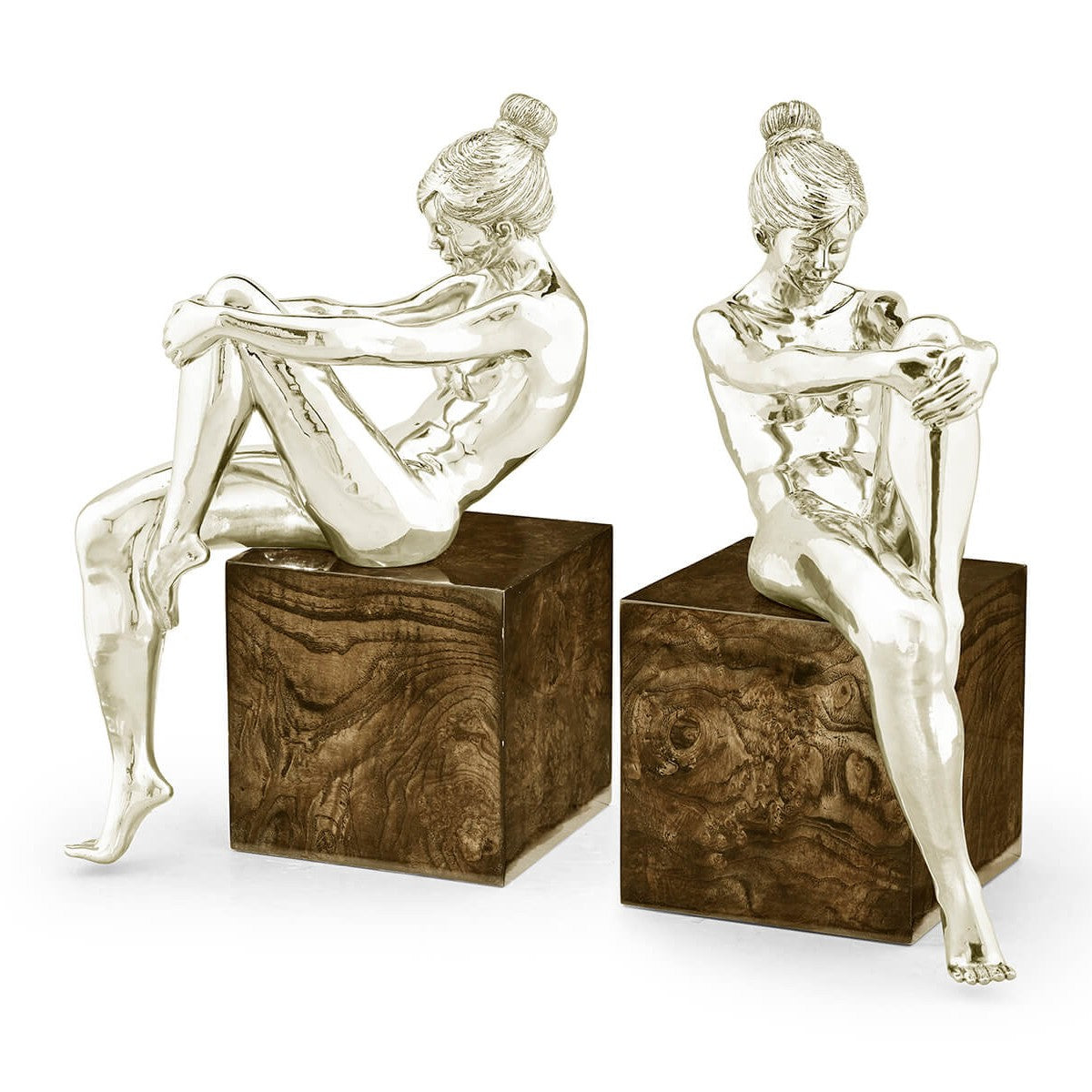 Jonathan Charles Set of White Brass Nude Girl Bookends