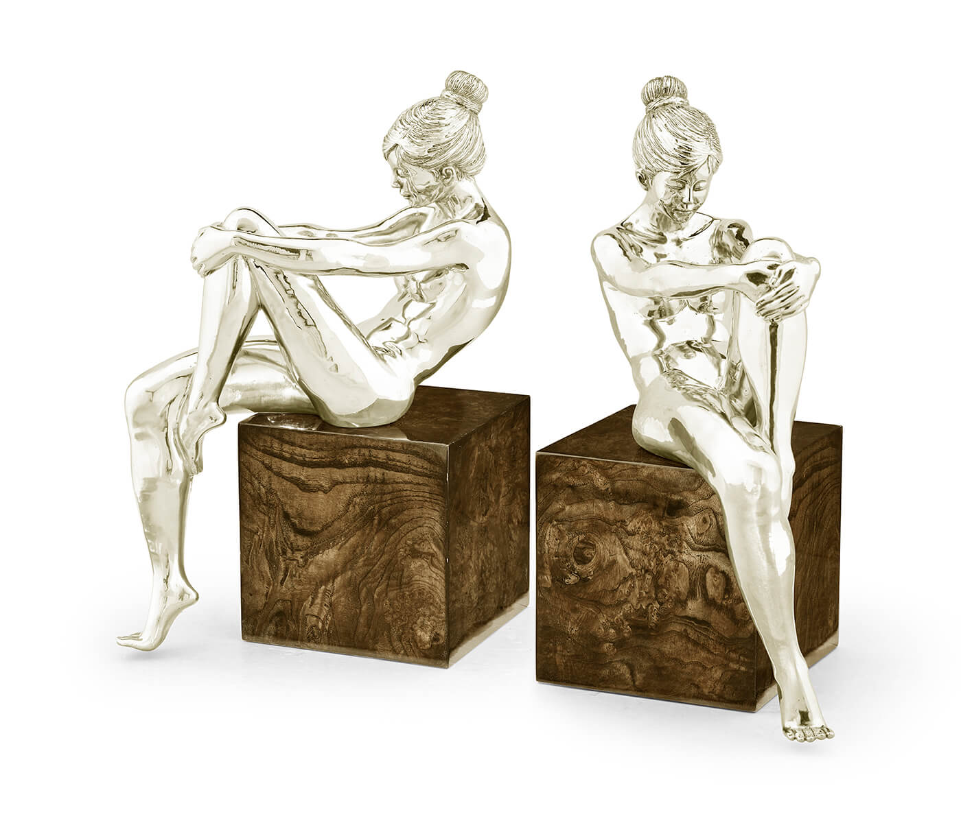 Jonathan Charles Set of White Brass Nude Girl Bookends