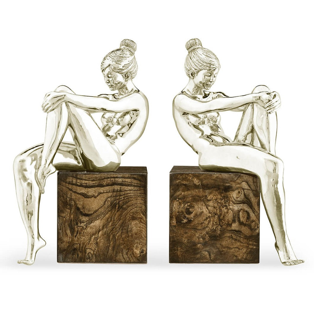 Jonathan Charles Set of White Brass Nude Girl Bookends
