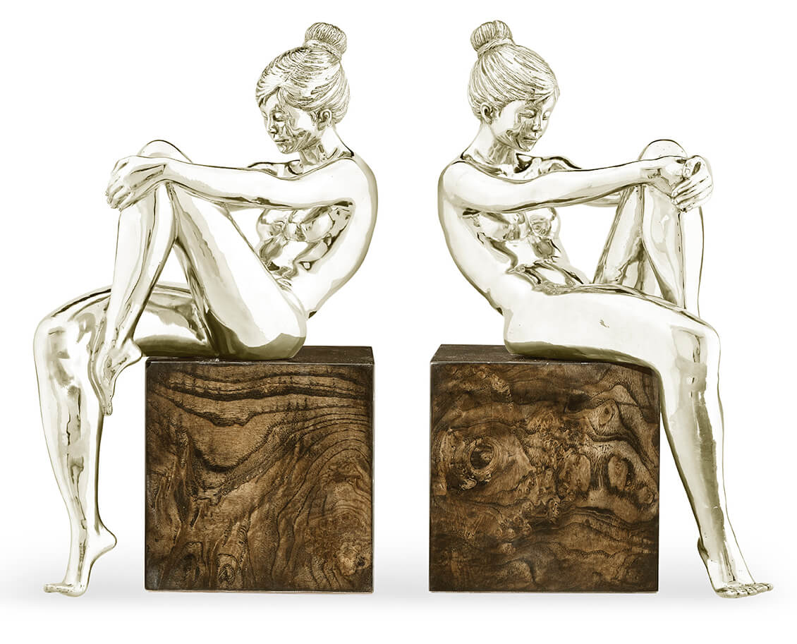 Jonathan Charles Set of White Brass Nude Girl Bookends