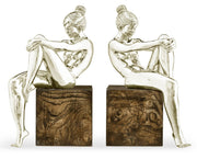 Jonathan Charles Set of White Brass Nude Girl Bookends