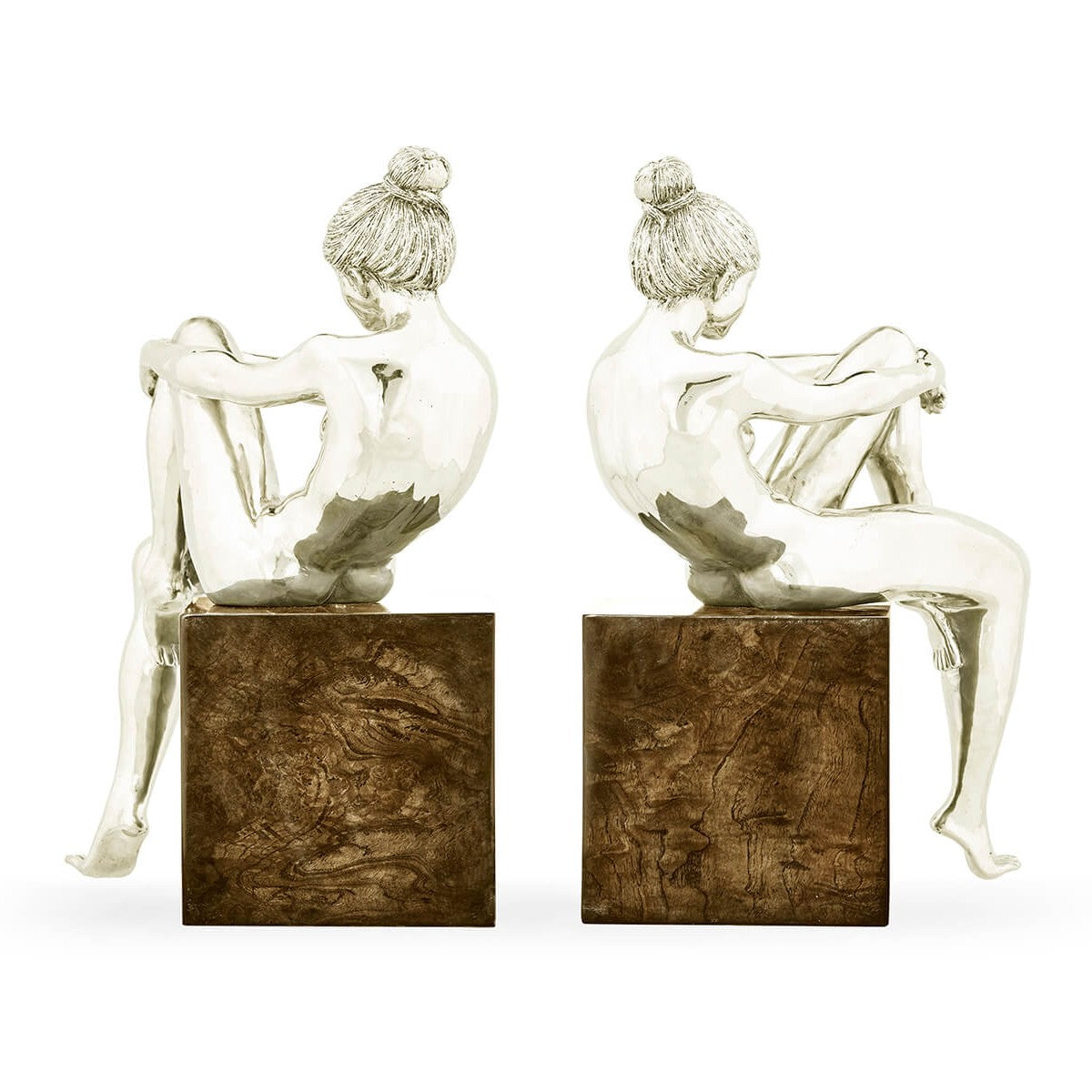 Jonathan Charles Set of White Brass Nude Girl Bookends