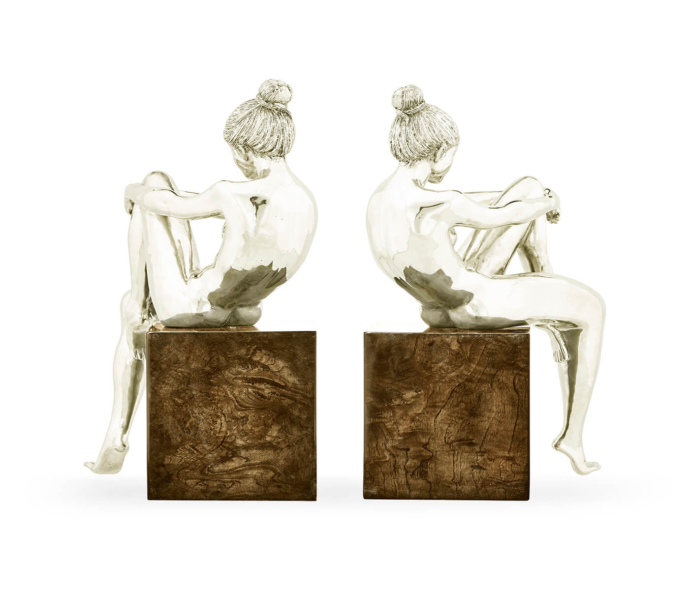 Jonathan Charles Set of White Brass Nude Girl Bookends