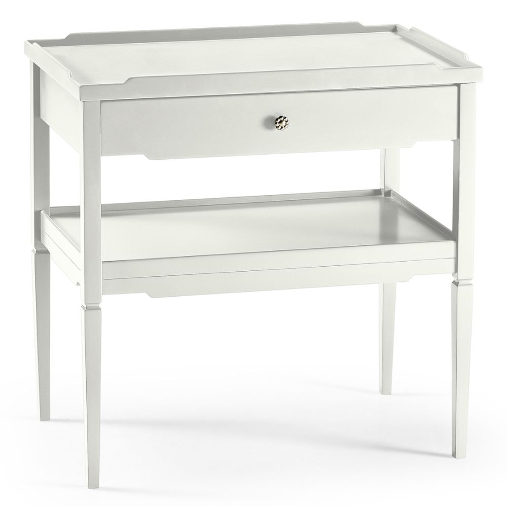 Jonathan Charles Lacquered White Side Table with Drawer