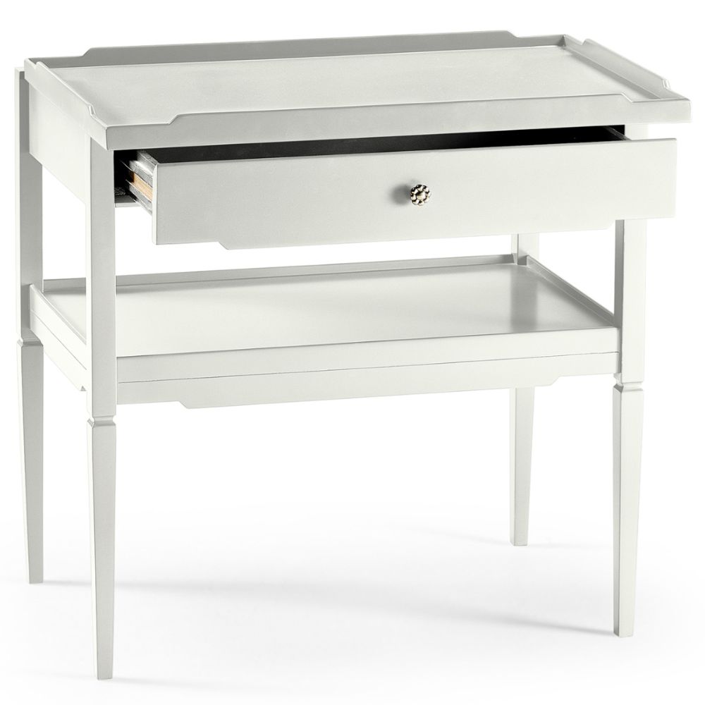 Jonathan Charles Lacquered White Side Table with Drawer