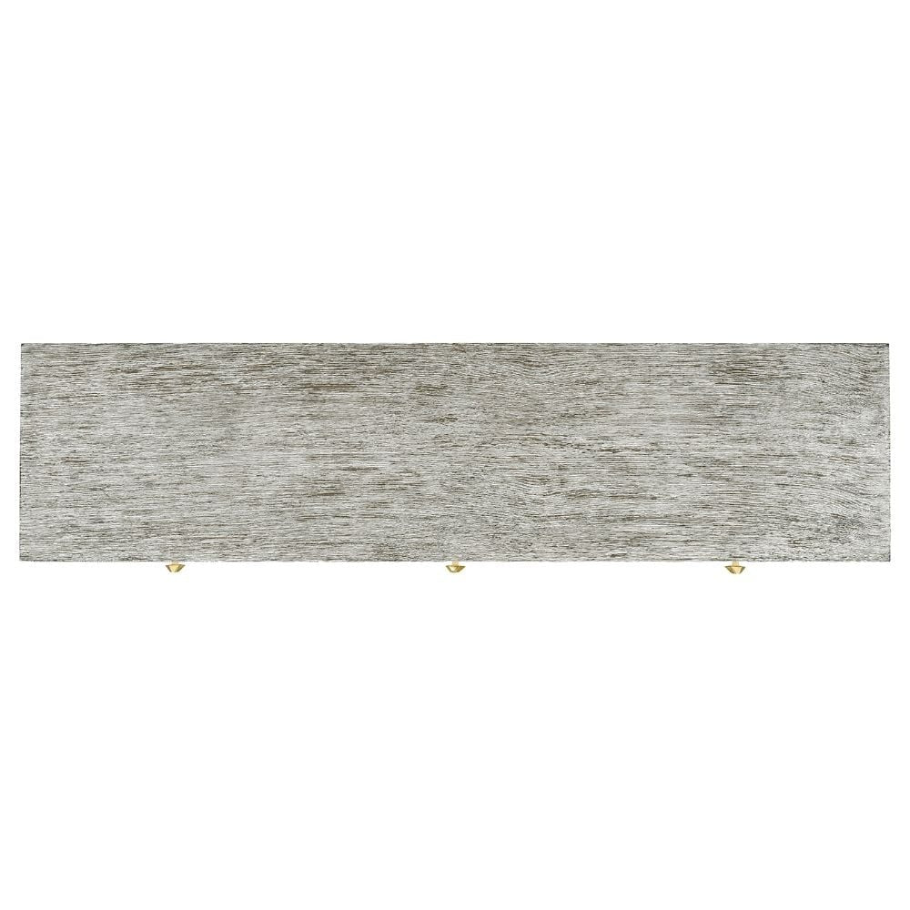 Top surface detail of light French oak dresser showcasing uniform cerused wood grain texture