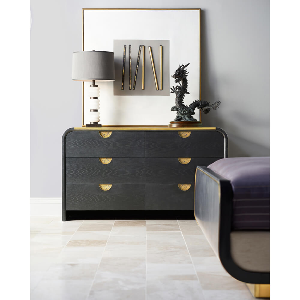Jonathan Charles Ebonised Oak Curved Dresser with 6 Drawers