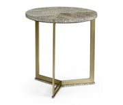 Jonathan Charles Geometric Round Oak & Brass End Table