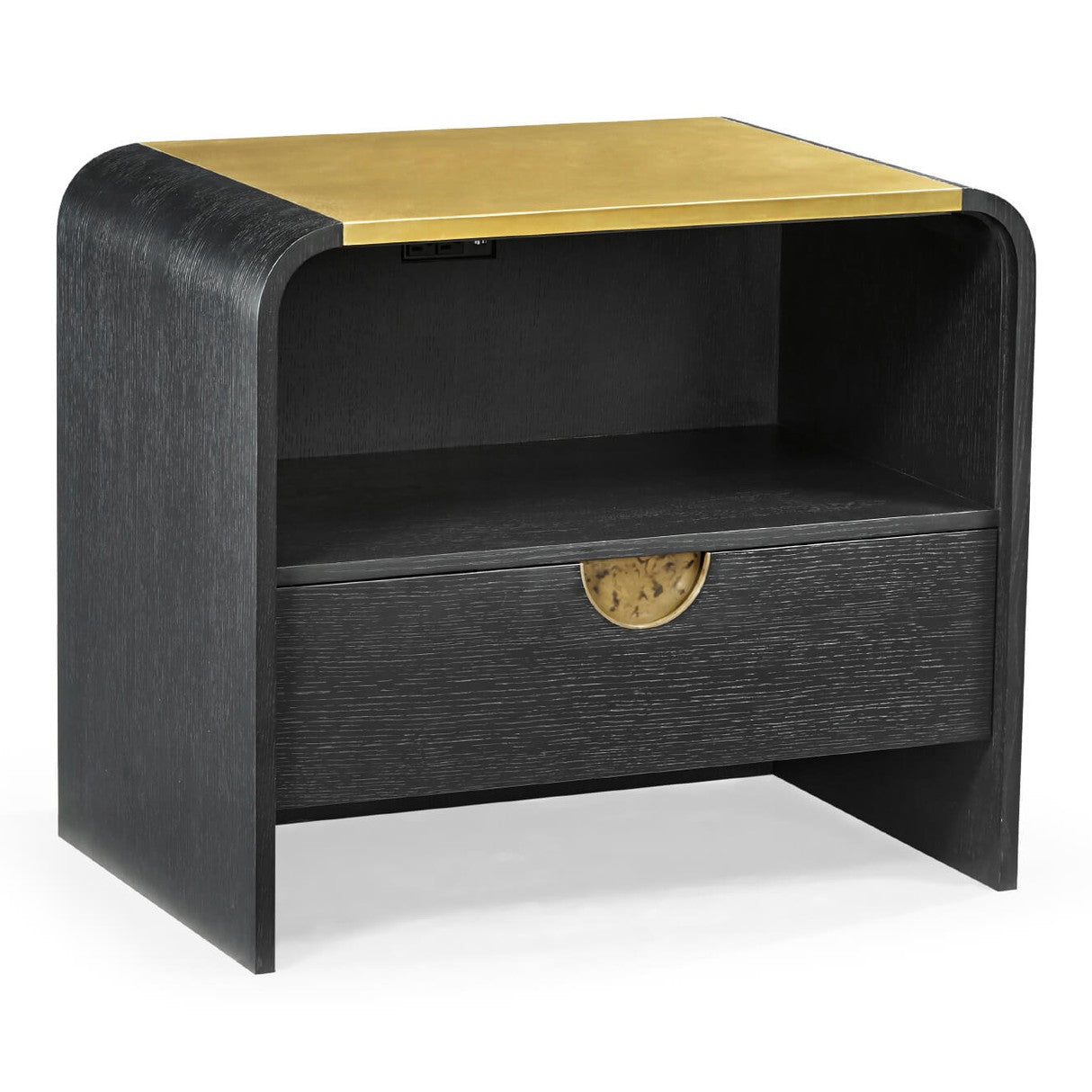 Jonathan Charles Ebonised Oak Curved Bedside Cabinet