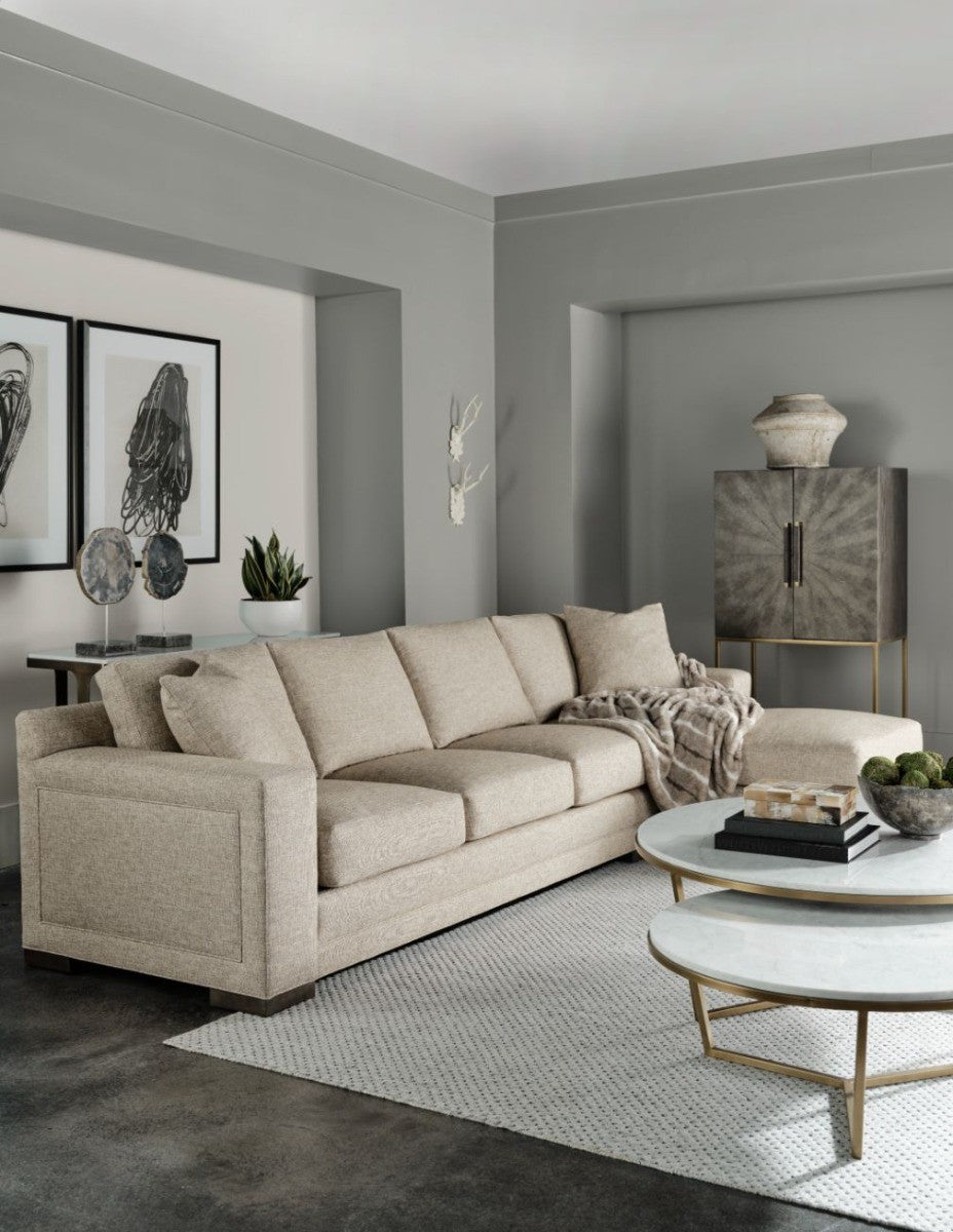 Theodore Alexander Fisher Large Round Coffee Table in Marble & Brass