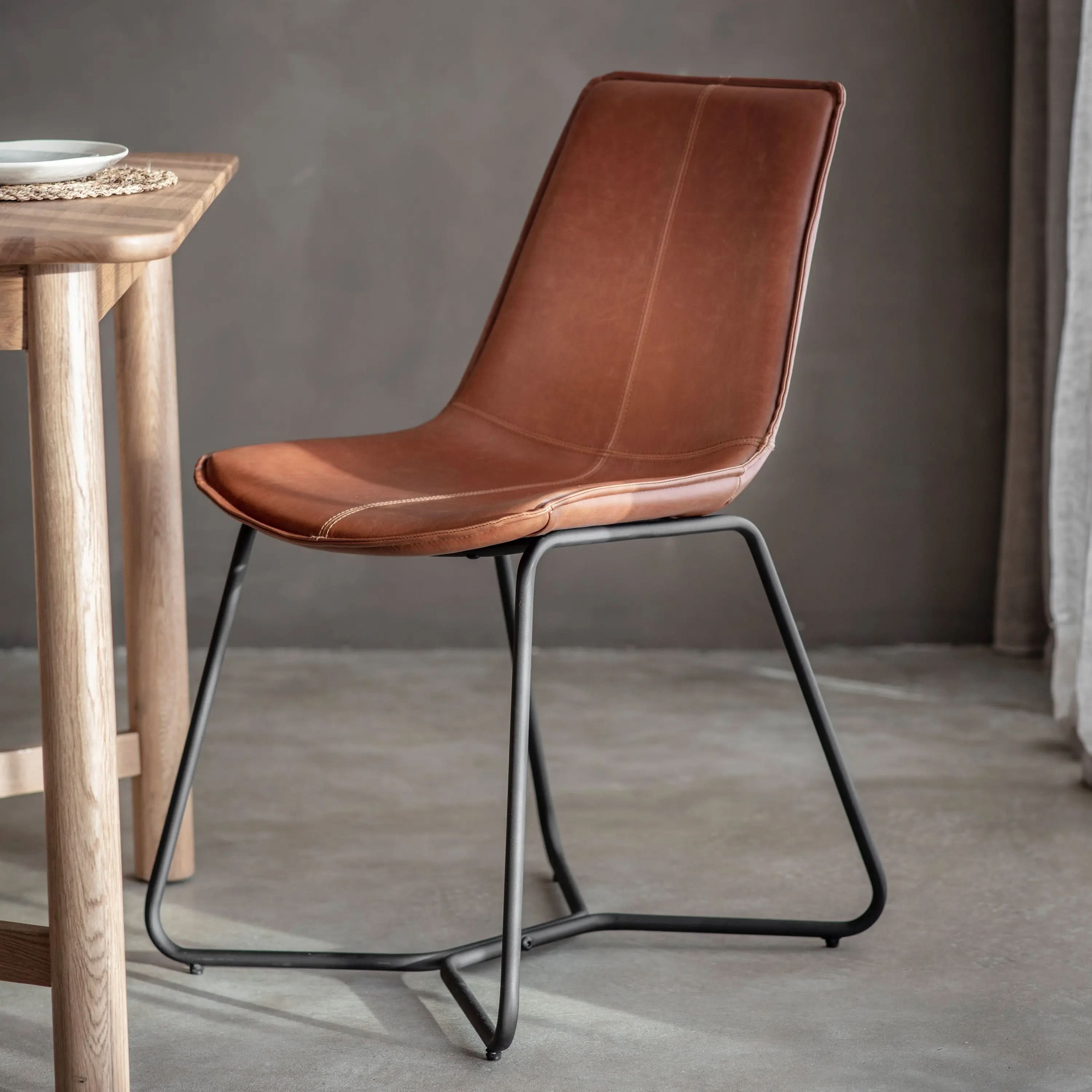 Gallery Interiors Hawking Set of 2 Dining Chair in Brown - CLEARANCE - BRAND NEW BOXED   Nicholas John Interiors