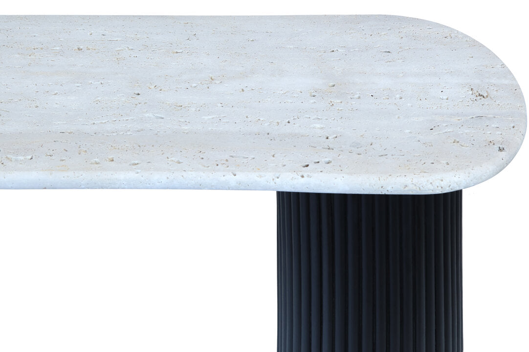 Walford Travertine Top Console Table with Black Acacia Wood Legs  Nicholas John Interiors