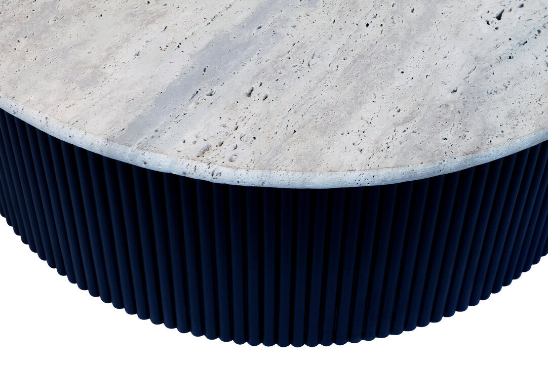 Walford Travertine Top Coffee Table with Black Acacia Wood Base  Nicholas John Interiors