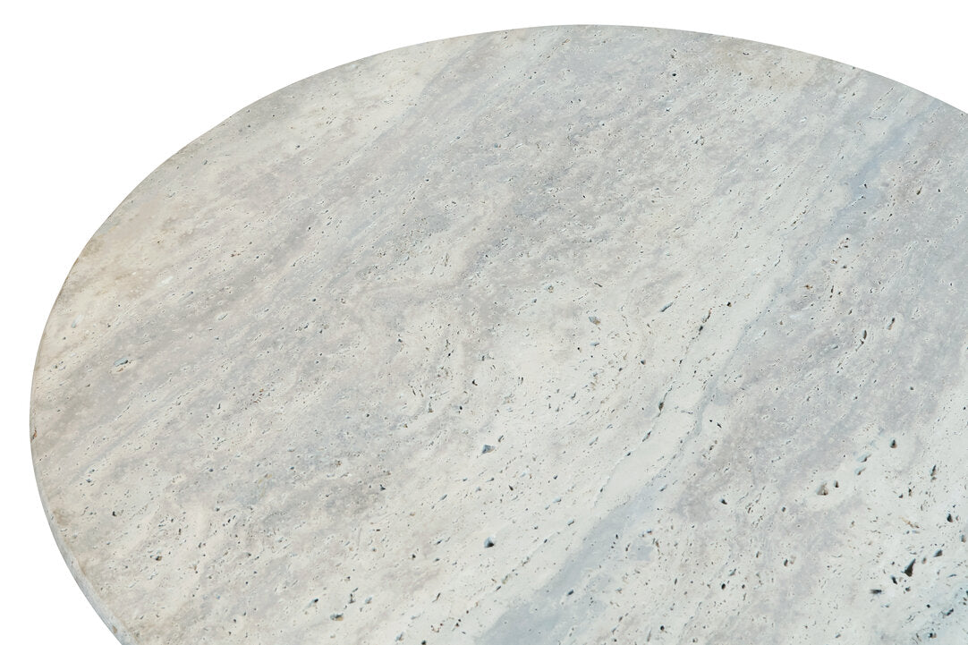 Walford Travertine Top Coffee Table with Black Acacia Wood Base  Nicholas John Interiors