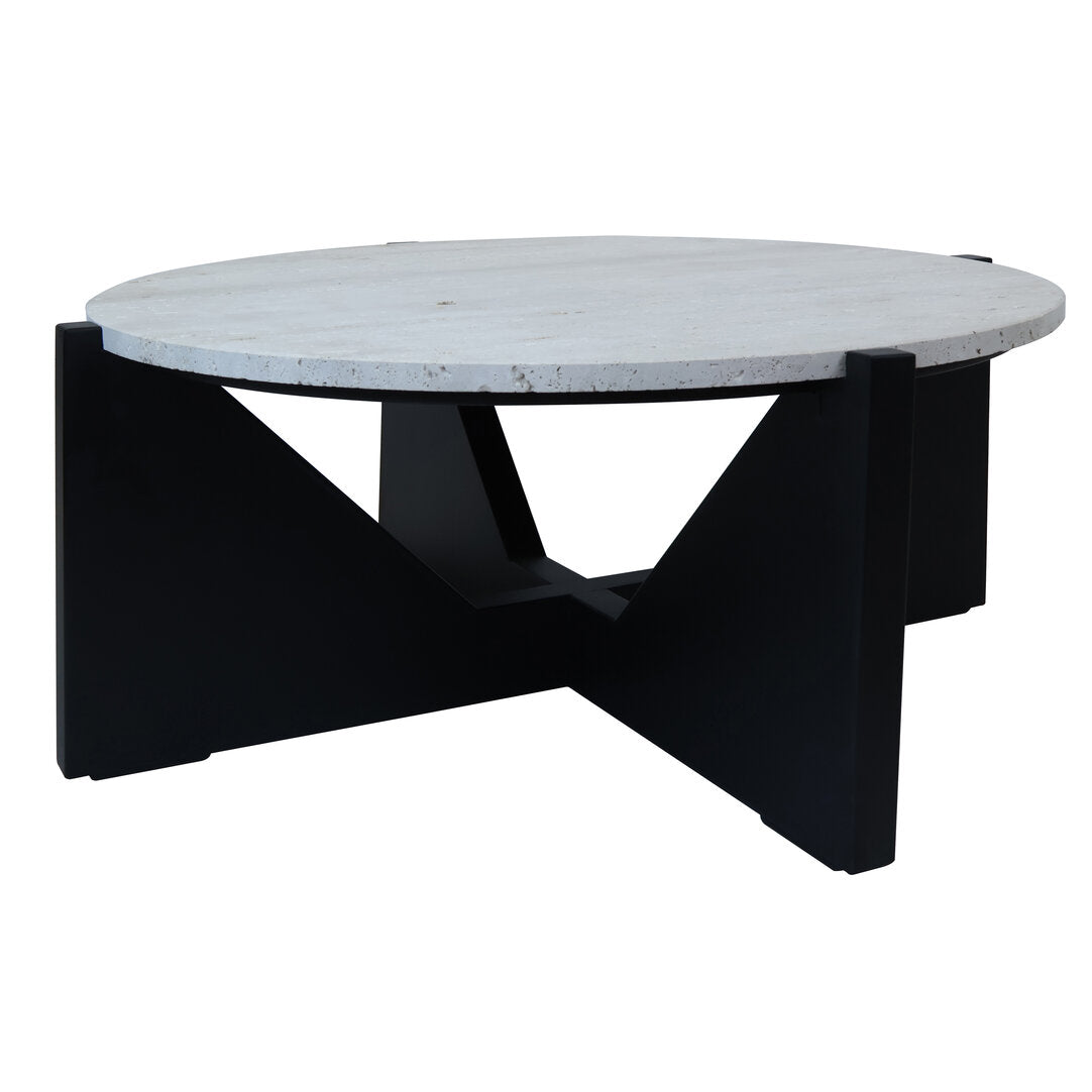 Wenton Travertine Top Coffee Table with Black Acacia Wood Frame  Nicholas John Interiors