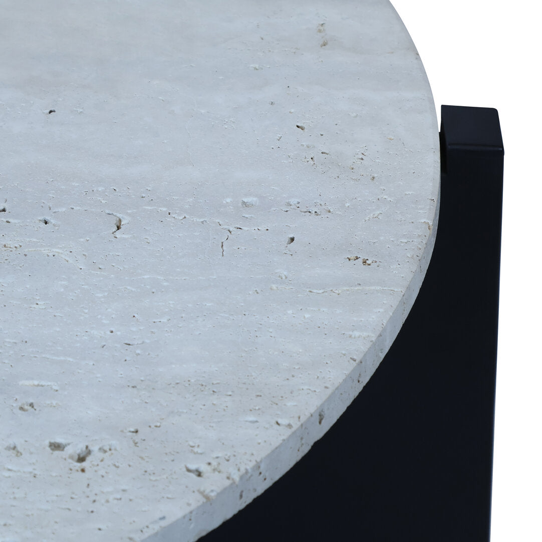 Wenton Travertine Top Coffee Table with Black Acacia Wood Frame  Nicholas John Interiors