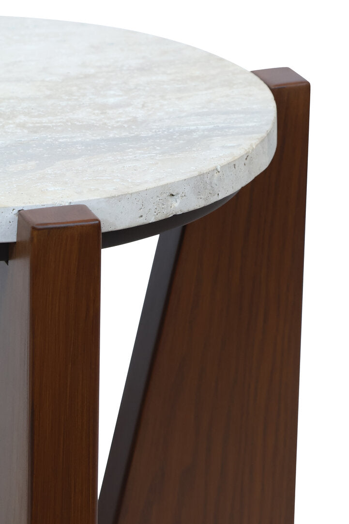 Wenton Travertine Top Side Table with Acacia Wood Frame  Nicholas John Interiors