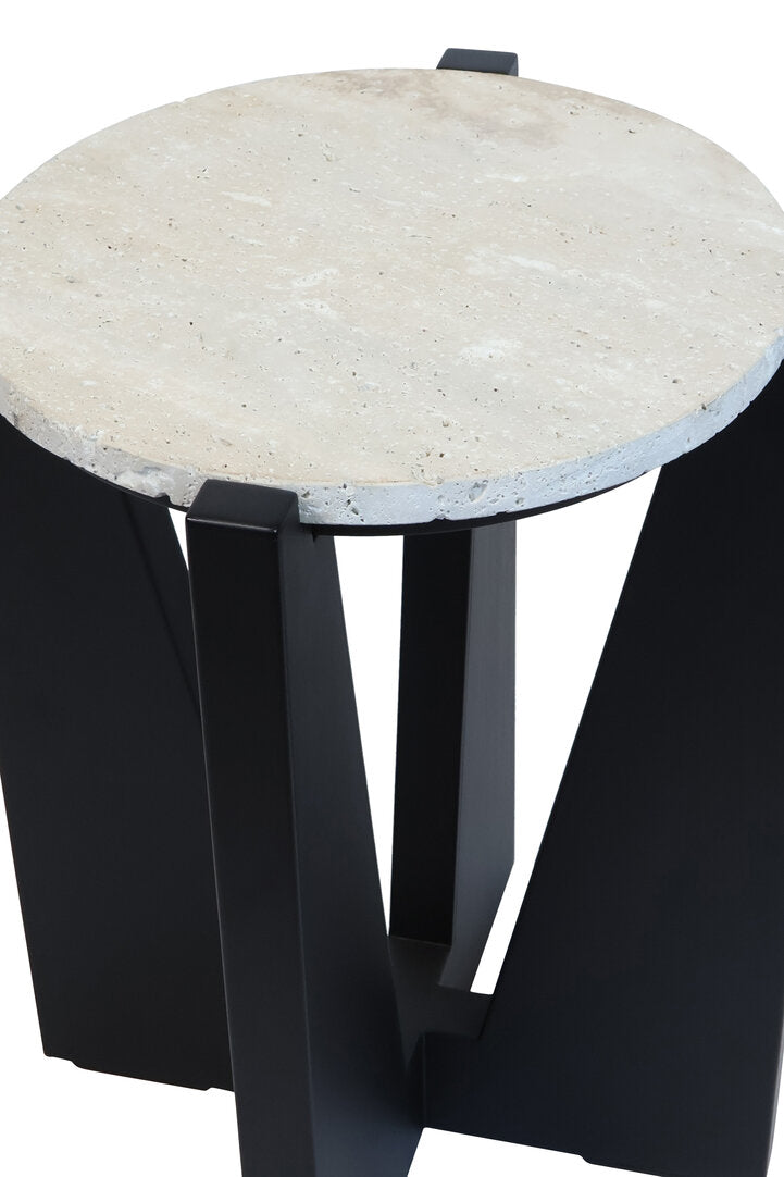 Wenton Travertine Top Side Table with Black Acacia Wood Frame  Nicholas John Interiors