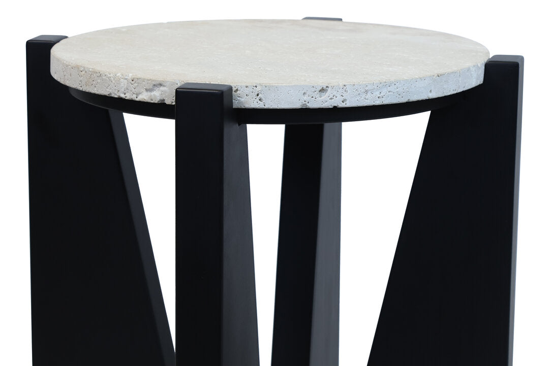 Wenton Travertine Top Side Table with Black Acacia Wood Frame  Nicholas John Interiors