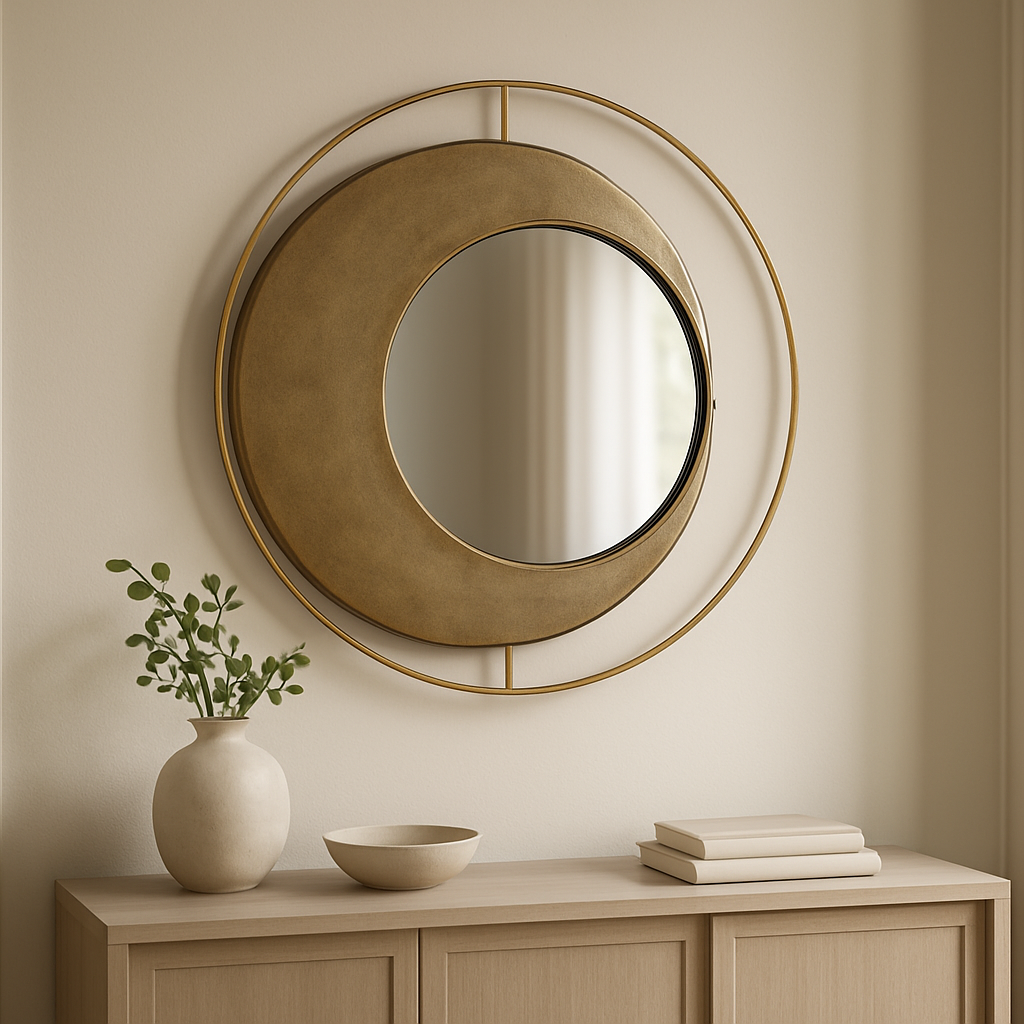 Lifestyle scene for Abe Concentric Circles Iron Mirror Aged Gold