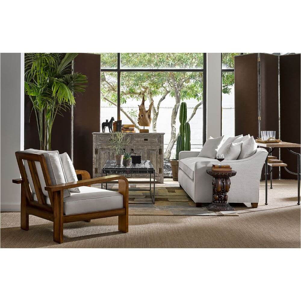 Jonathan Charles Rectangular Iron Coffee Table with a Black Marble Top