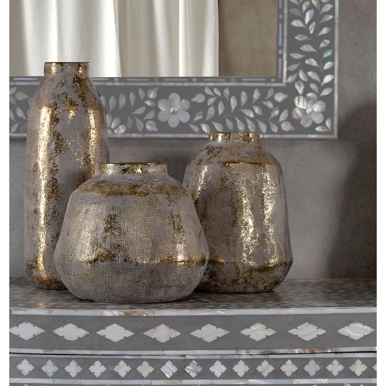 Orvena Small Grey And Gold Ceramic Vase   Nicholas John Interiors