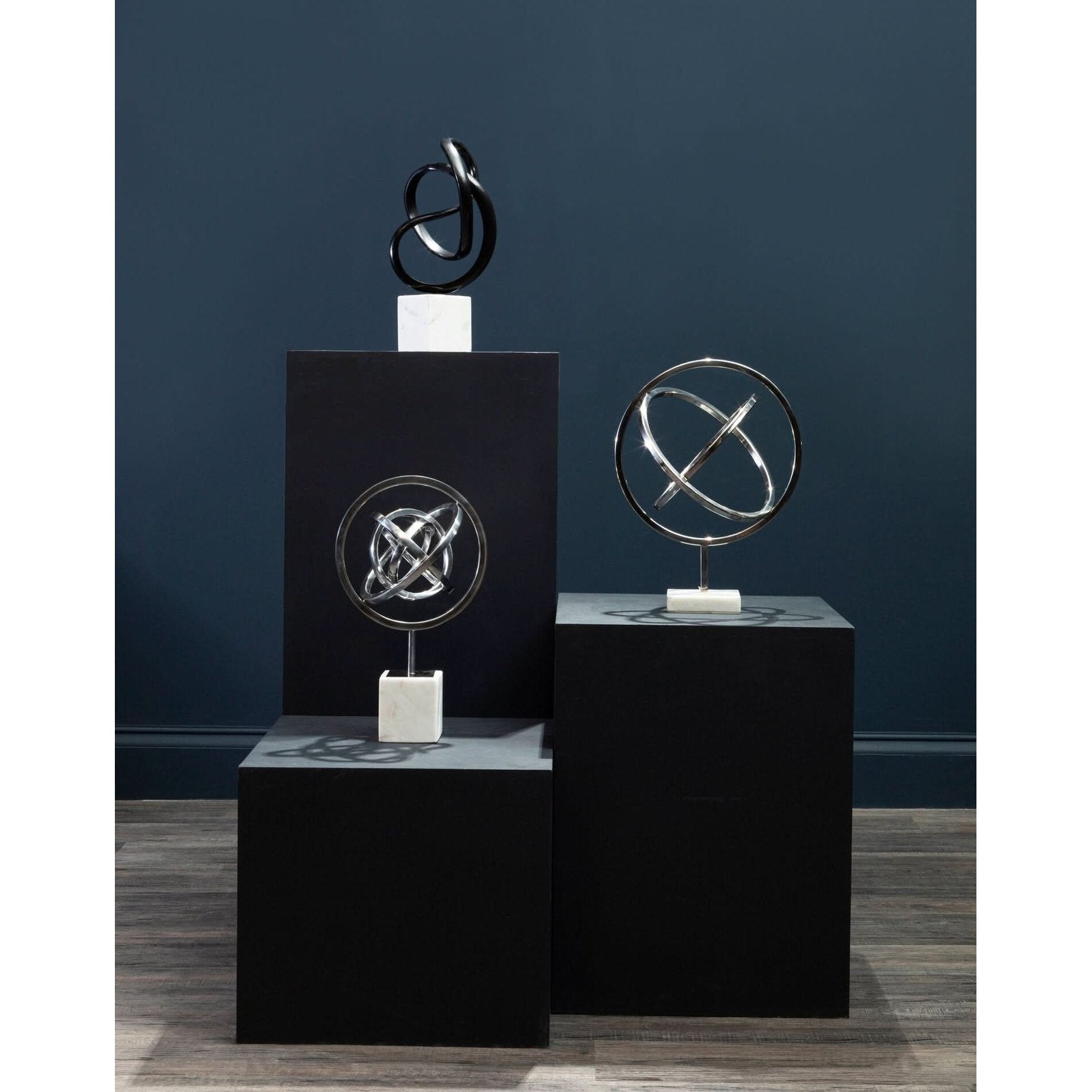 Mirano Silver Finish Spiral Sculpture with Marble Base   Nicholas John Interiors