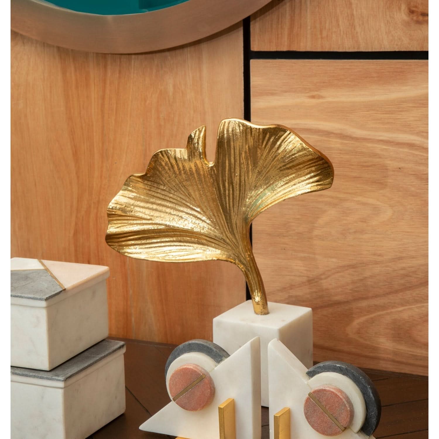 Mirano Gold Finish Ginkgo Sculpture   Nicholas John Interiors