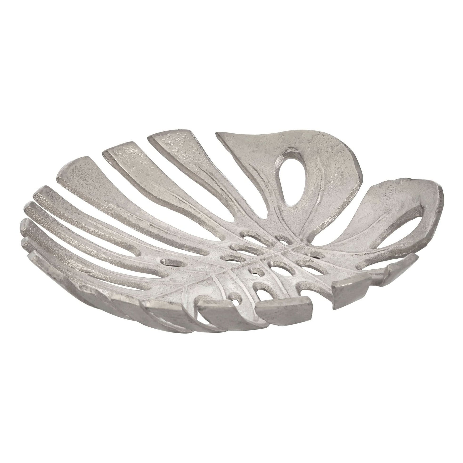 Prato Monstera Small Silver Finish Leaf Dish   Nicholas John Interiors