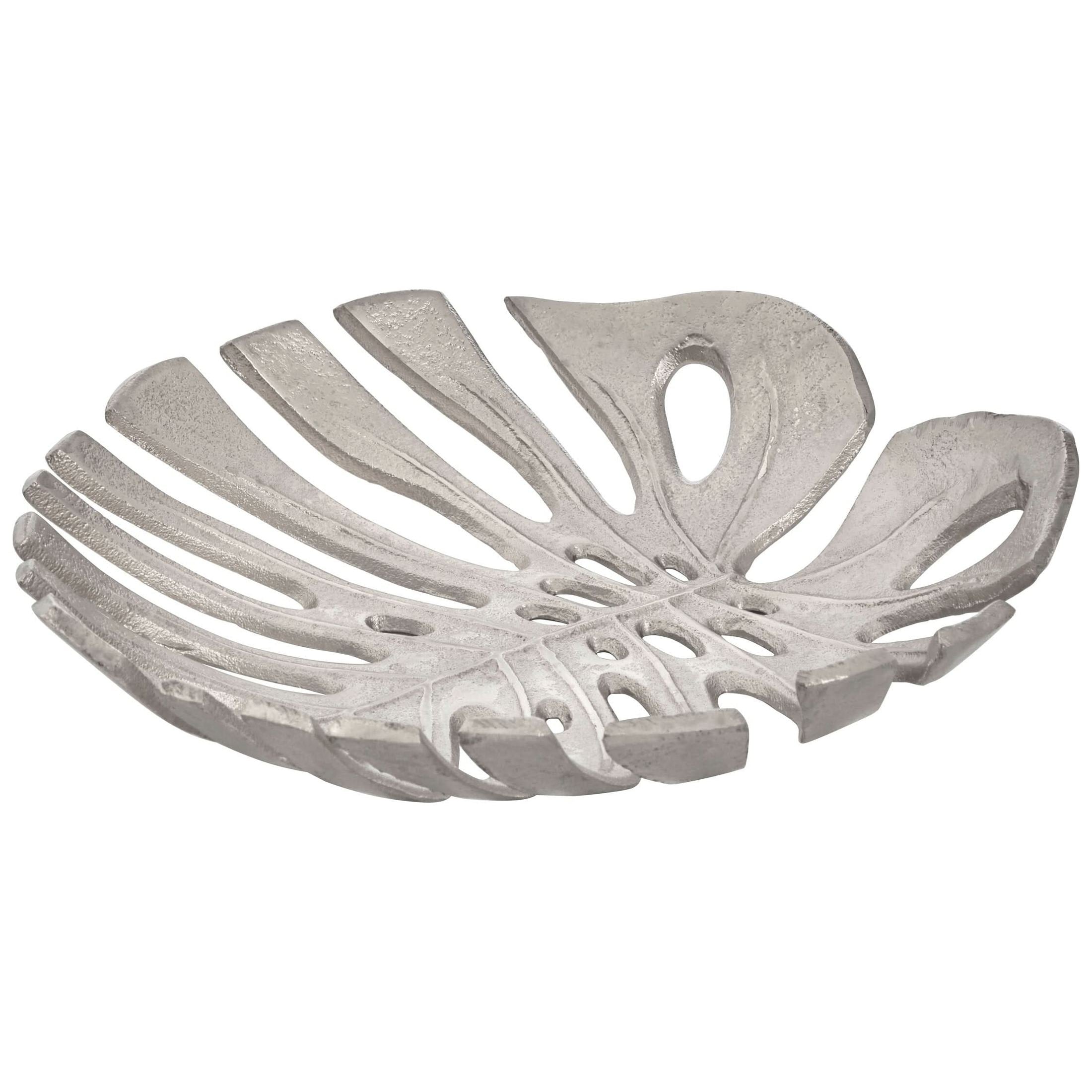 Prato Monstera Large Silver Finish Leaf Dish   Nicholas John Interiors