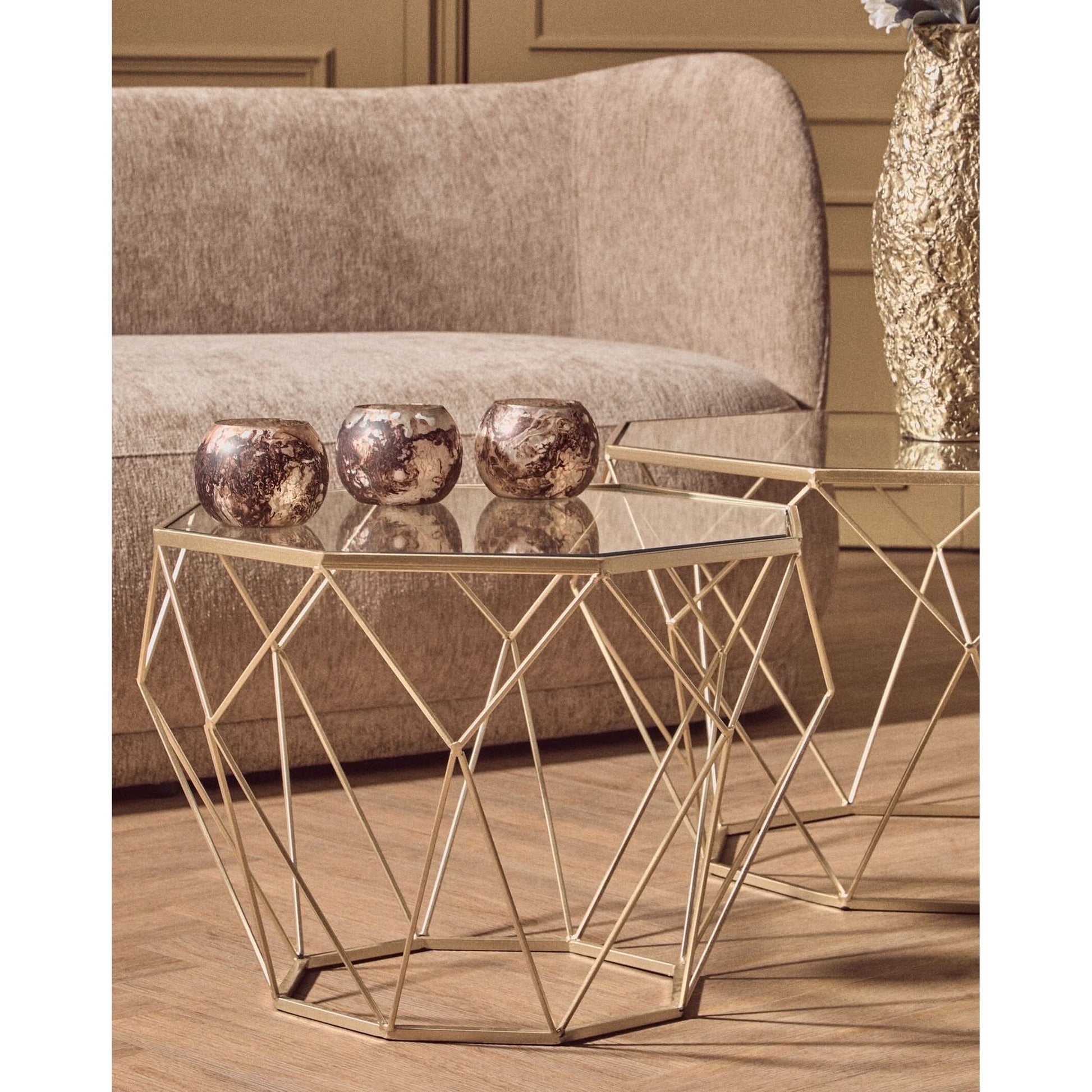 Garan Set of 3 Brown Marble Effect Tealight Holders   Nicholas John Interiors