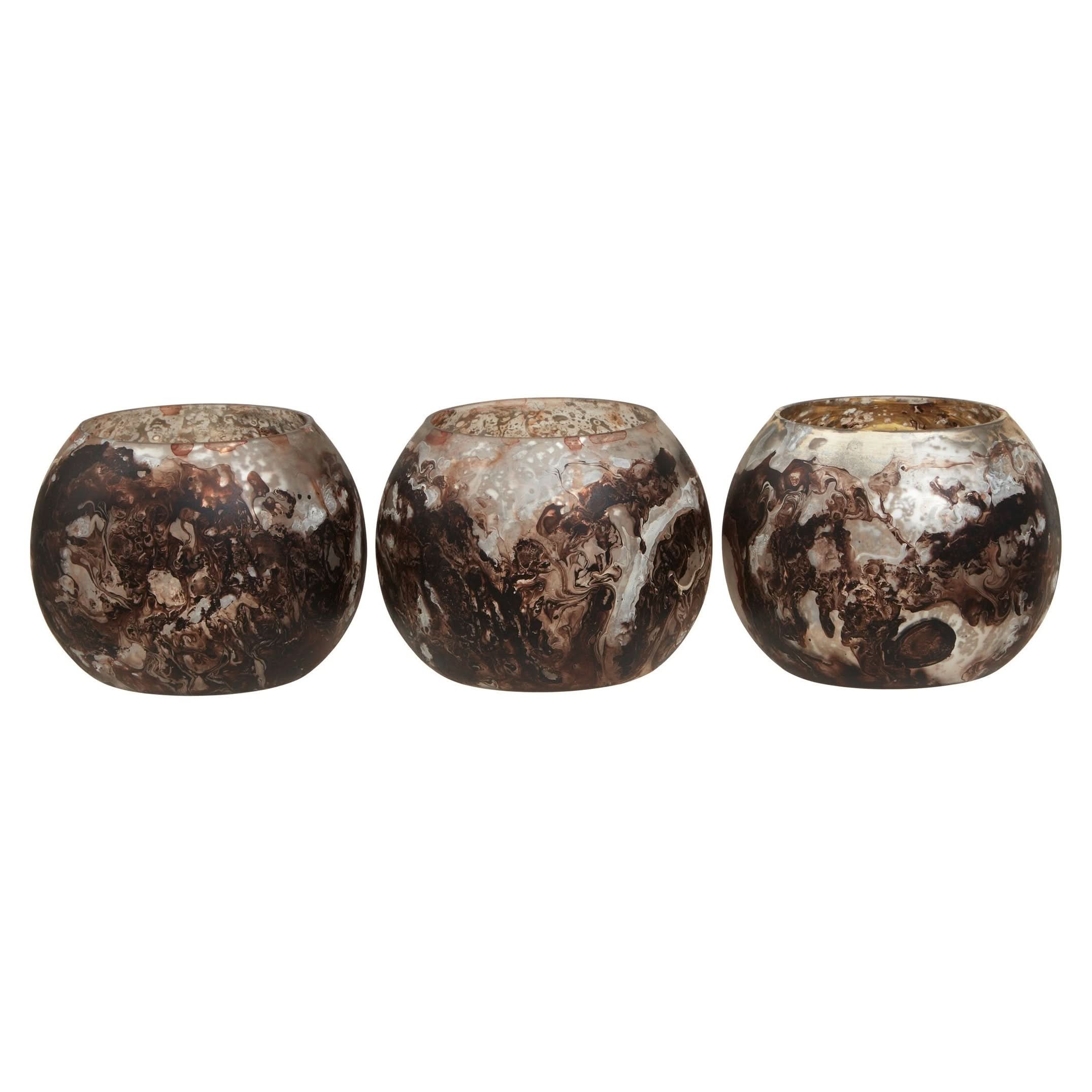 Garan Set of 3 Brown Marble Effect Tealight Holders   Nicholas John Interiors