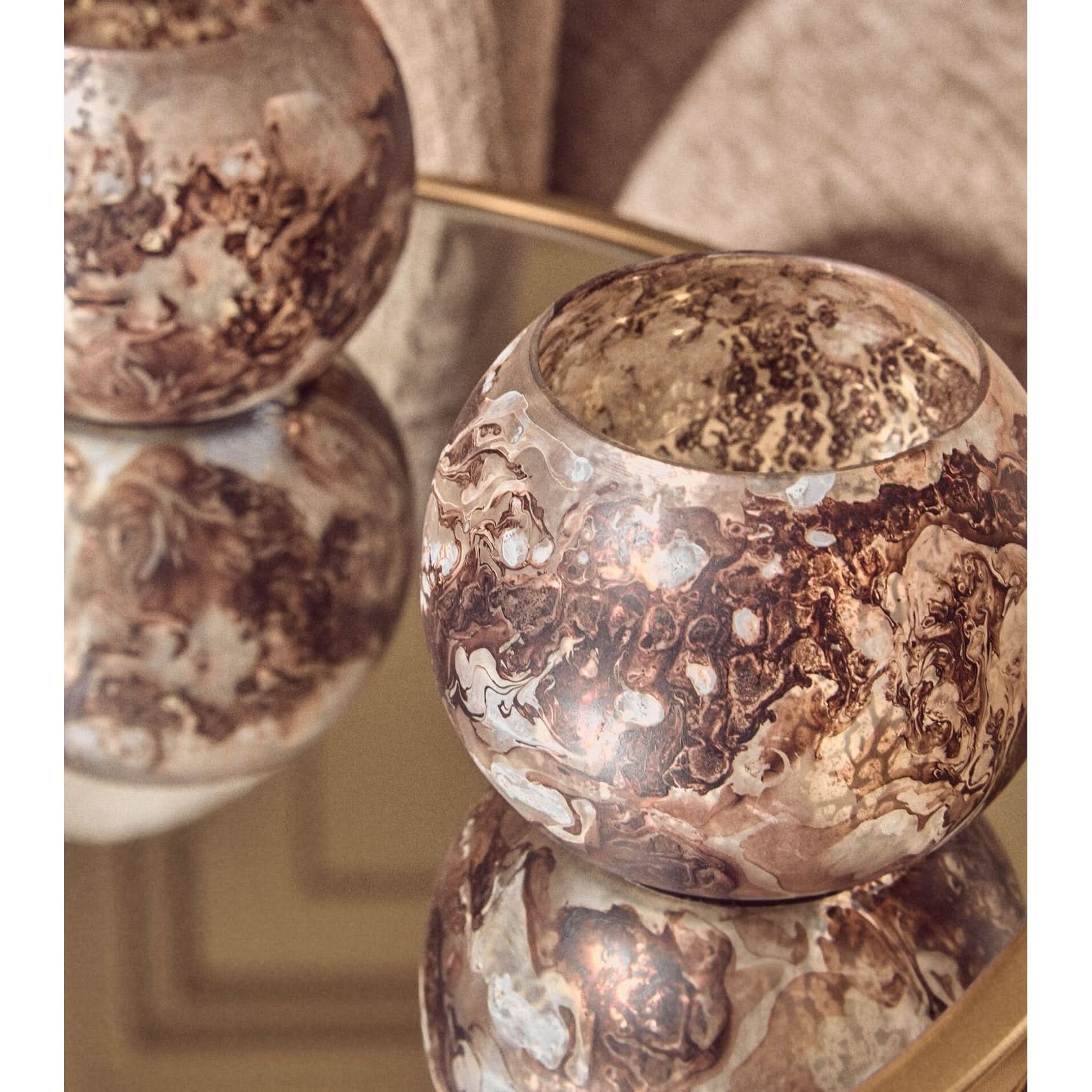 Garan Set of 3 Brown Marble Effect Tealight Holders   Nicholas John Interiors