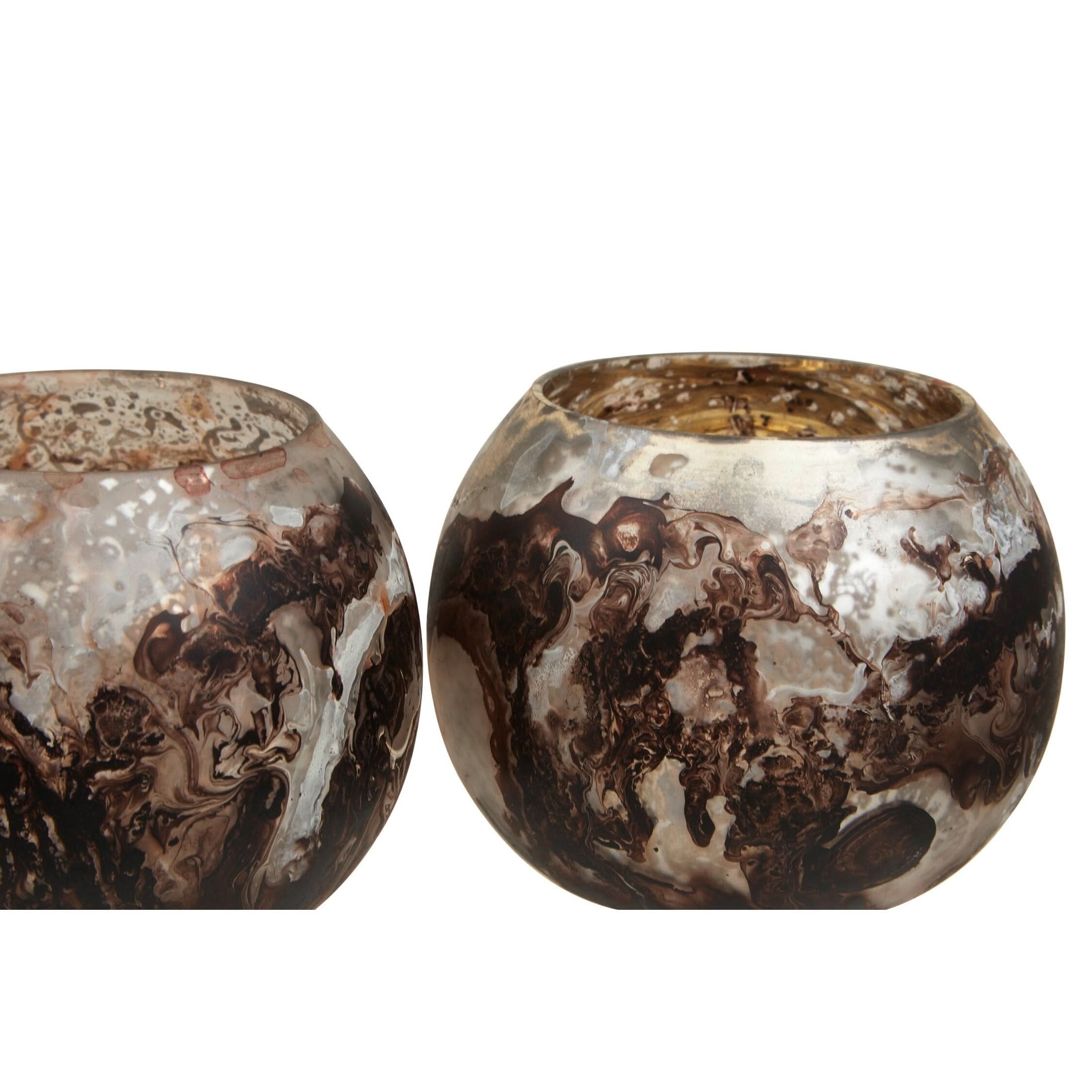 Garan Set of 3 Brown Marble Effect Tealight Holders   Nicholas John Interiors
