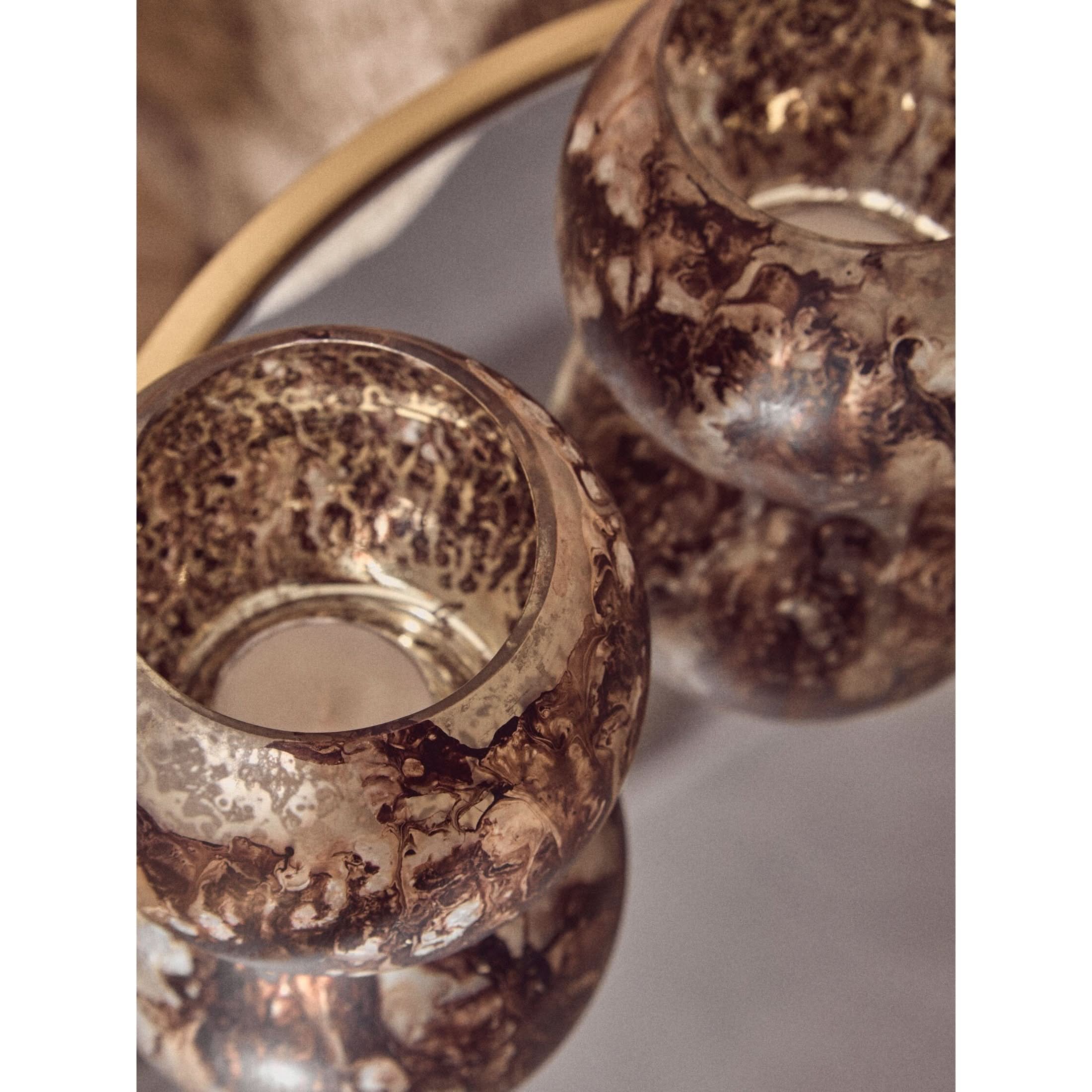 Garan Set of 3 Brown Marble Effect Tealight Holders   Nicholas John Interiors