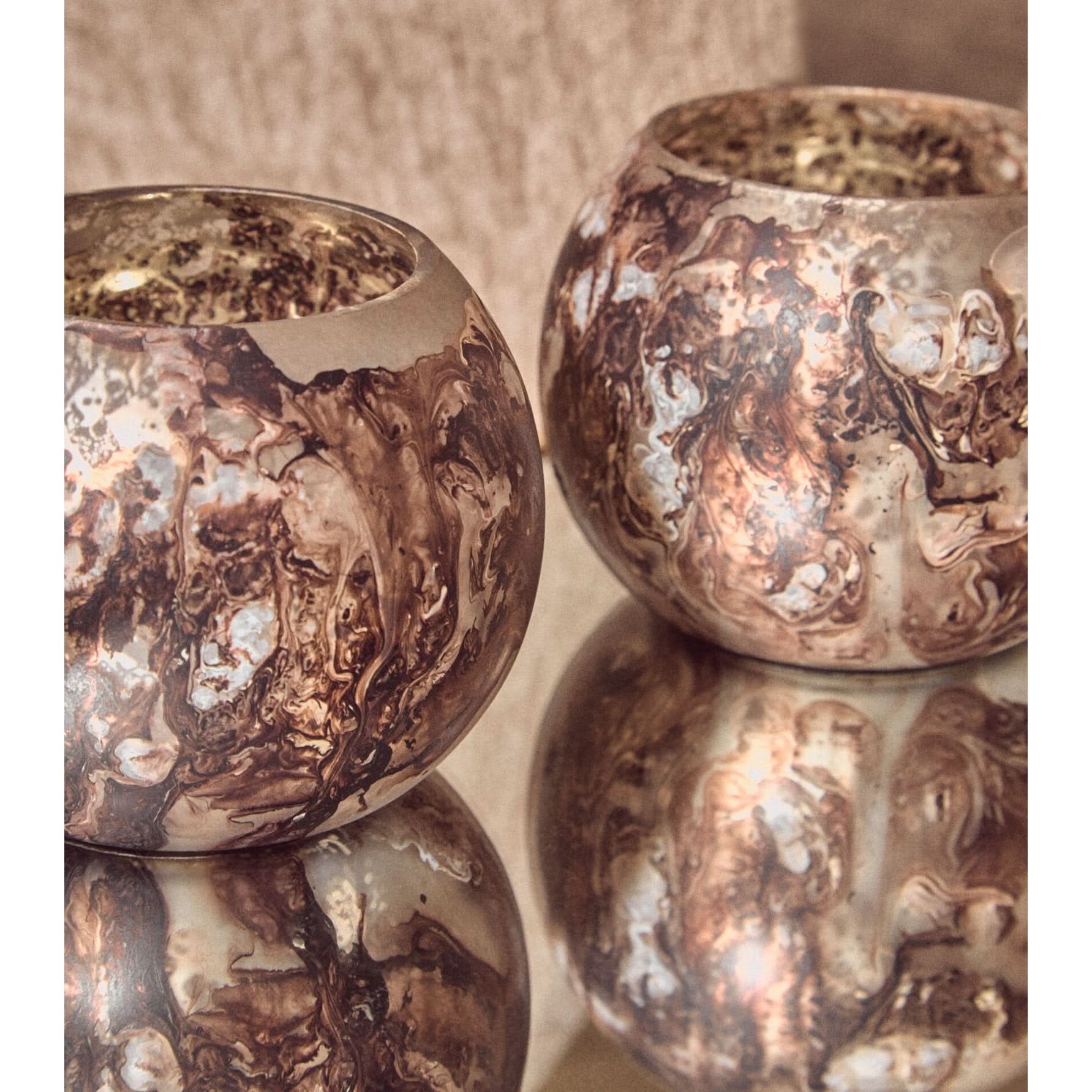 Garan Set of 3 Brown Marble Effect Tealight Holders   Nicholas John Interiors