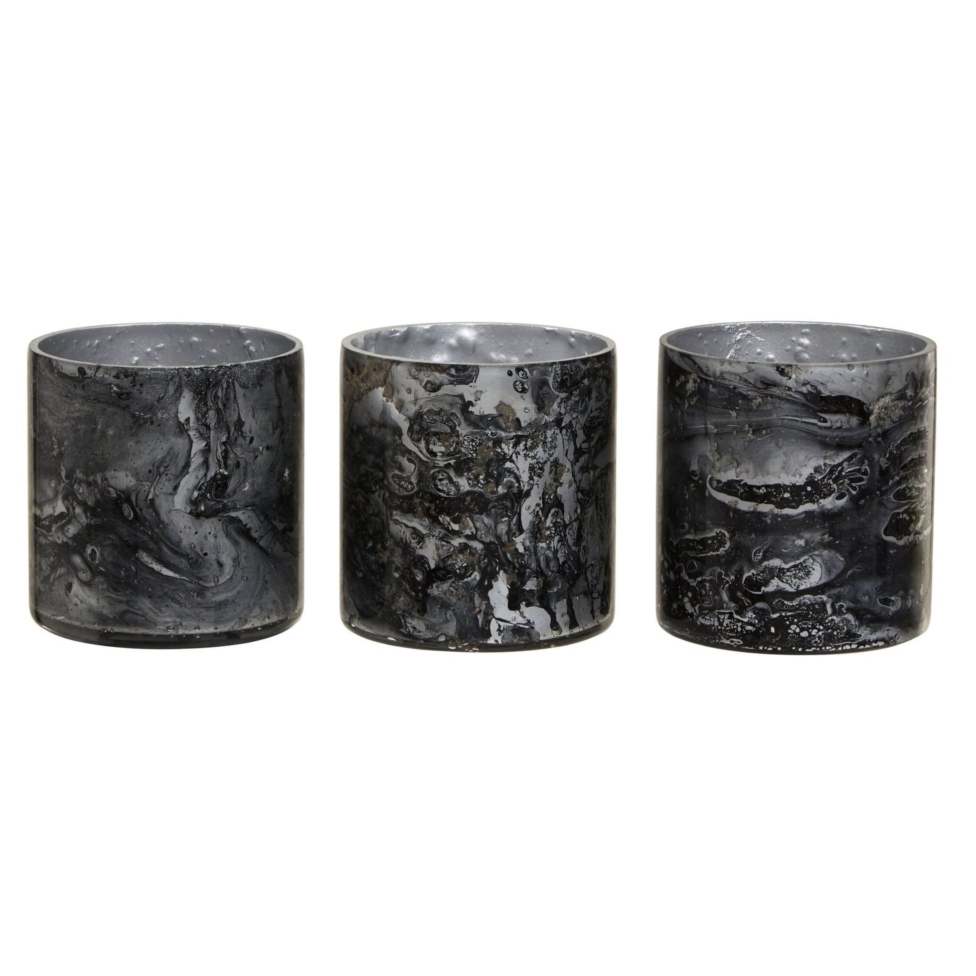 Garan Set Of 3 Grey Marble Effect Tealight Holders   Nicholas John Interiors