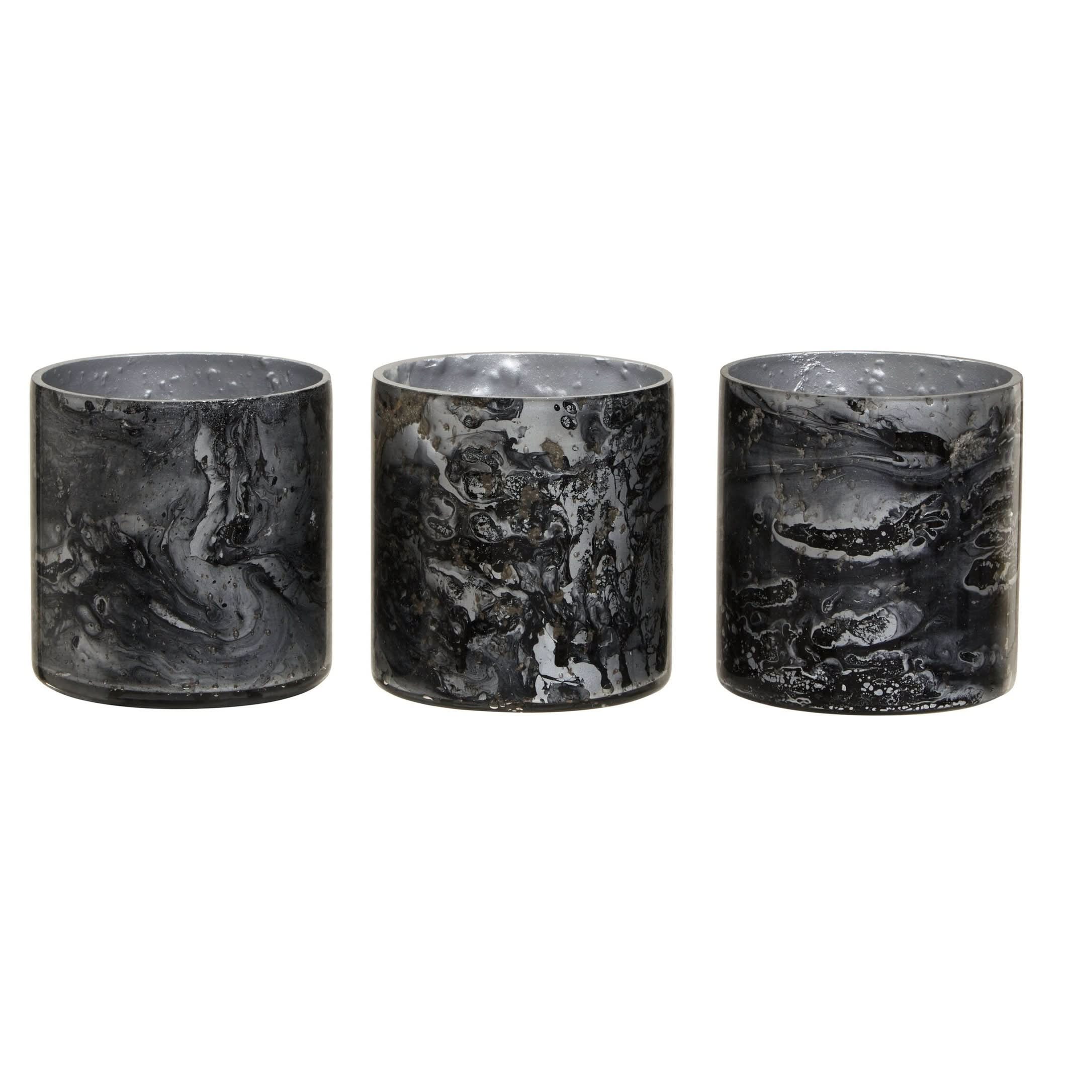 Garan Set Of 3 Grey Marble Effect Tealight Holders   Nicholas John Interiors