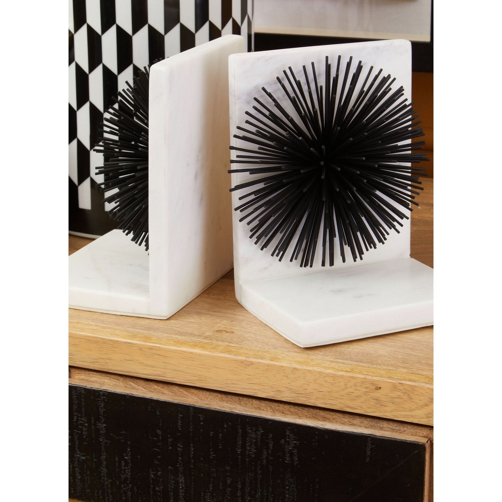 Mirano Set Of Two Black Finish Starburst Bookends   Nicholas John Interiors