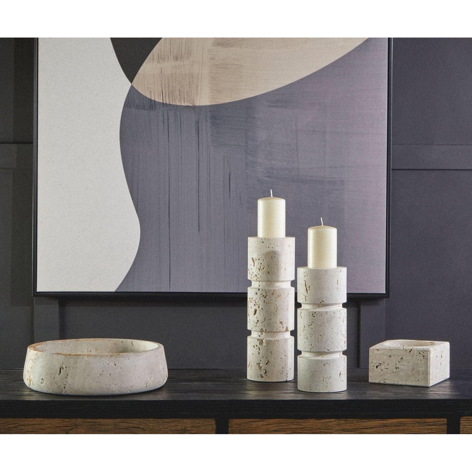 Tibor Travertine Bowl with Raised Edges   Nicholas John Interiors