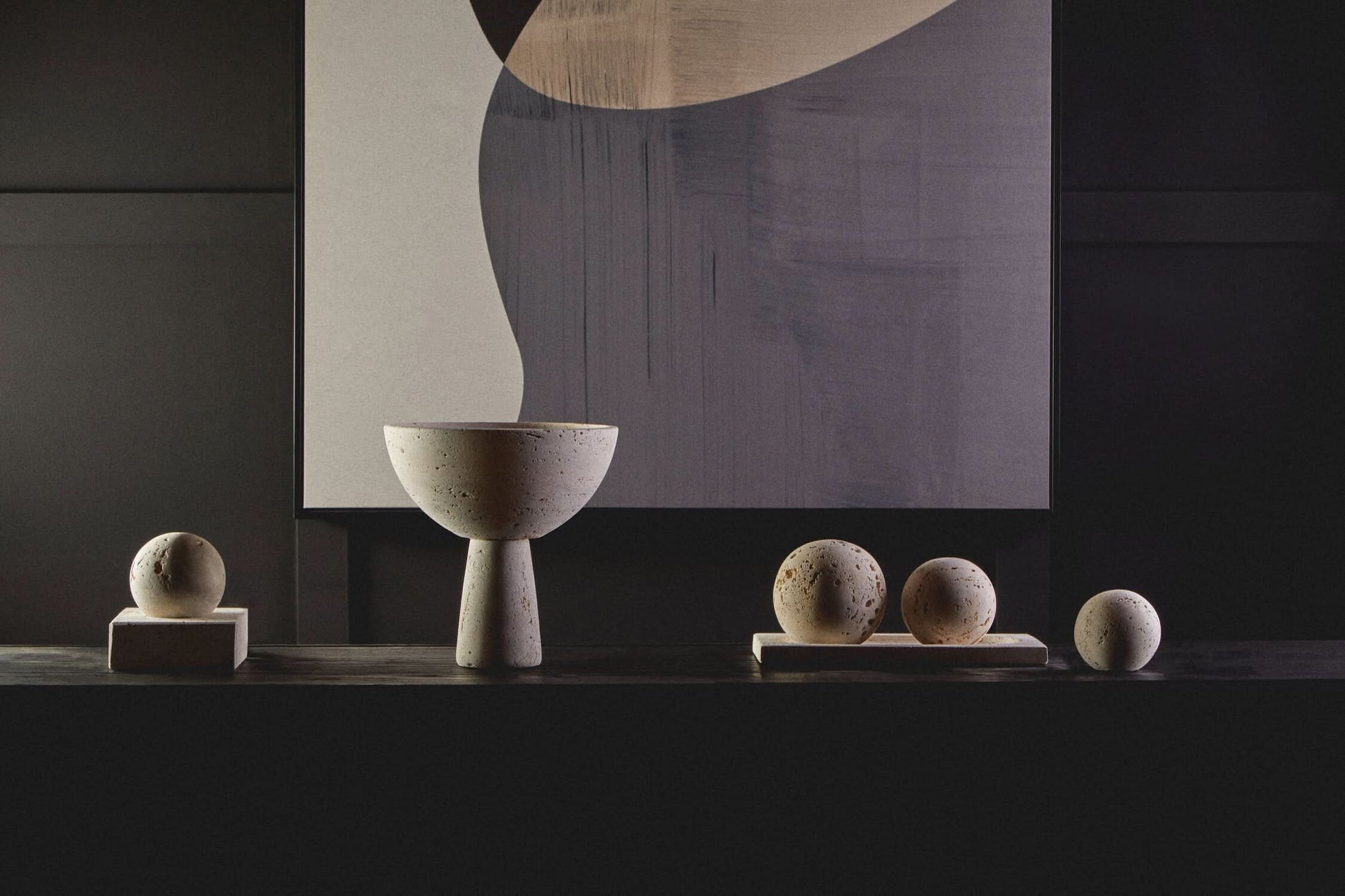 Tibor Travertine Pedestal Bowl   Nicholas John Interiors