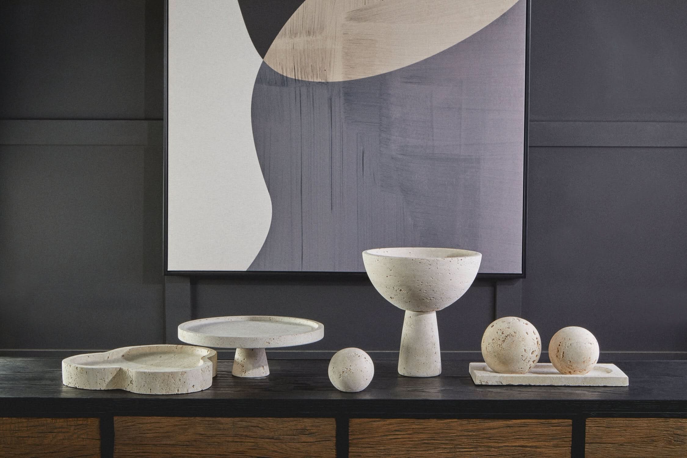 Tibor Travertine Pedestal Bowl   Nicholas John Interiors
