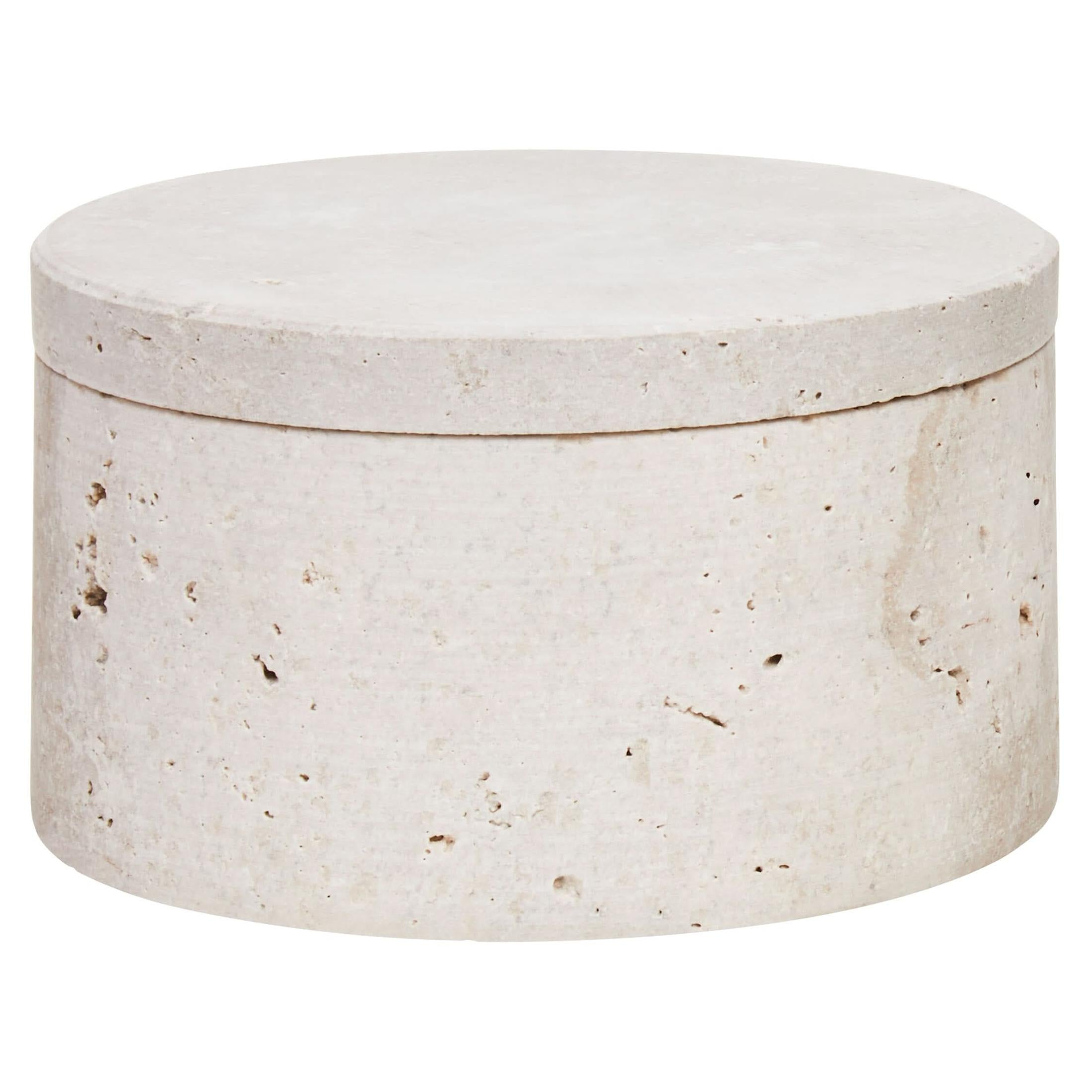 Tibor Travertine Round Trinket Box   Nicholas John Interiors