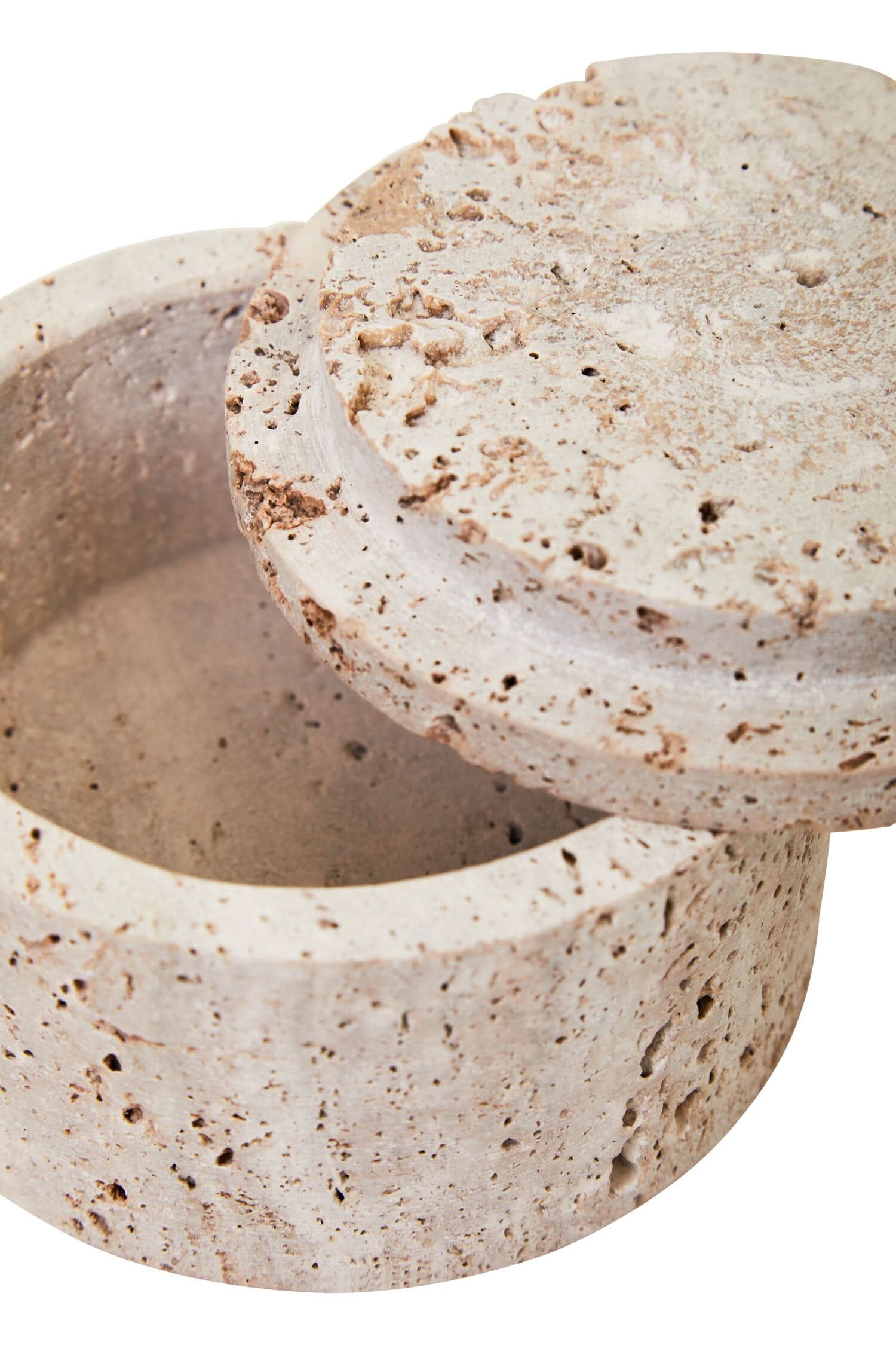 Tibor Travertine Round Trinket Box   Nicholas John Interiors