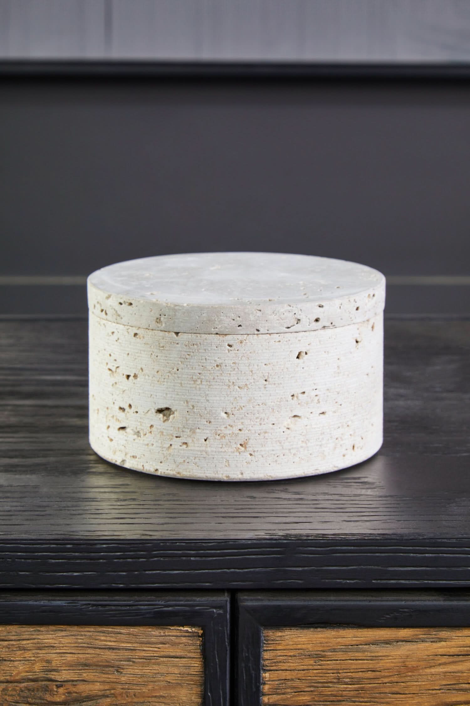 Tibor Travertine Round Trinket Box   Nicholas John Interiors