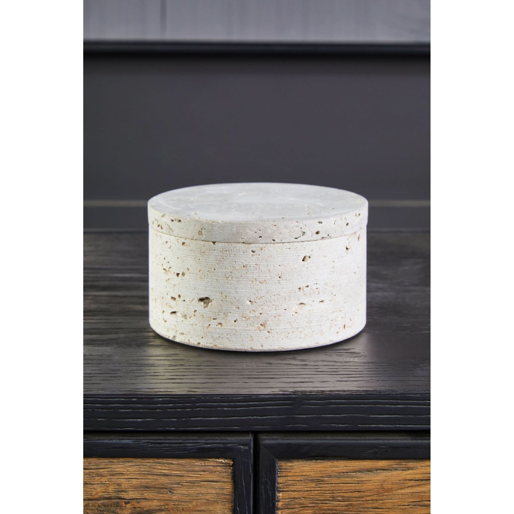 Tibor Travertine Round Trinket Box   Nicholas John Interiors