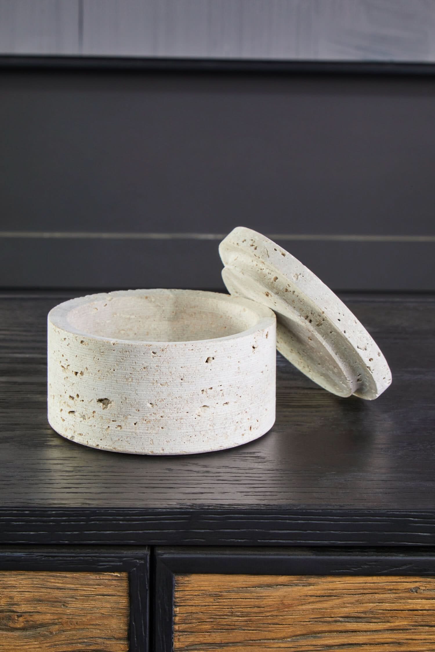 Tibor Travertine Round Trinket Box   Nicholas John Interiors