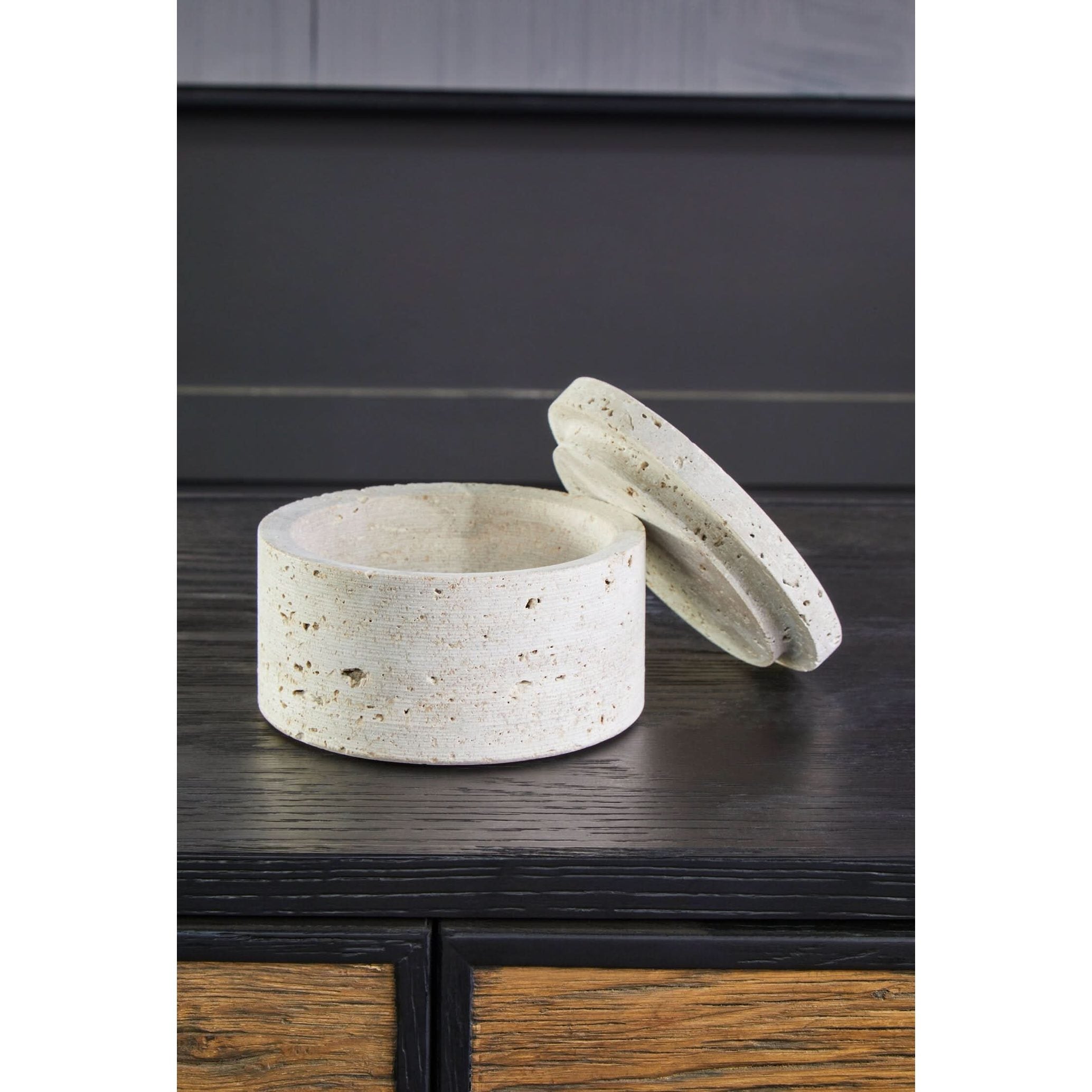 Tibor Travertine Round Trinket Box   Nicholas John Interiors