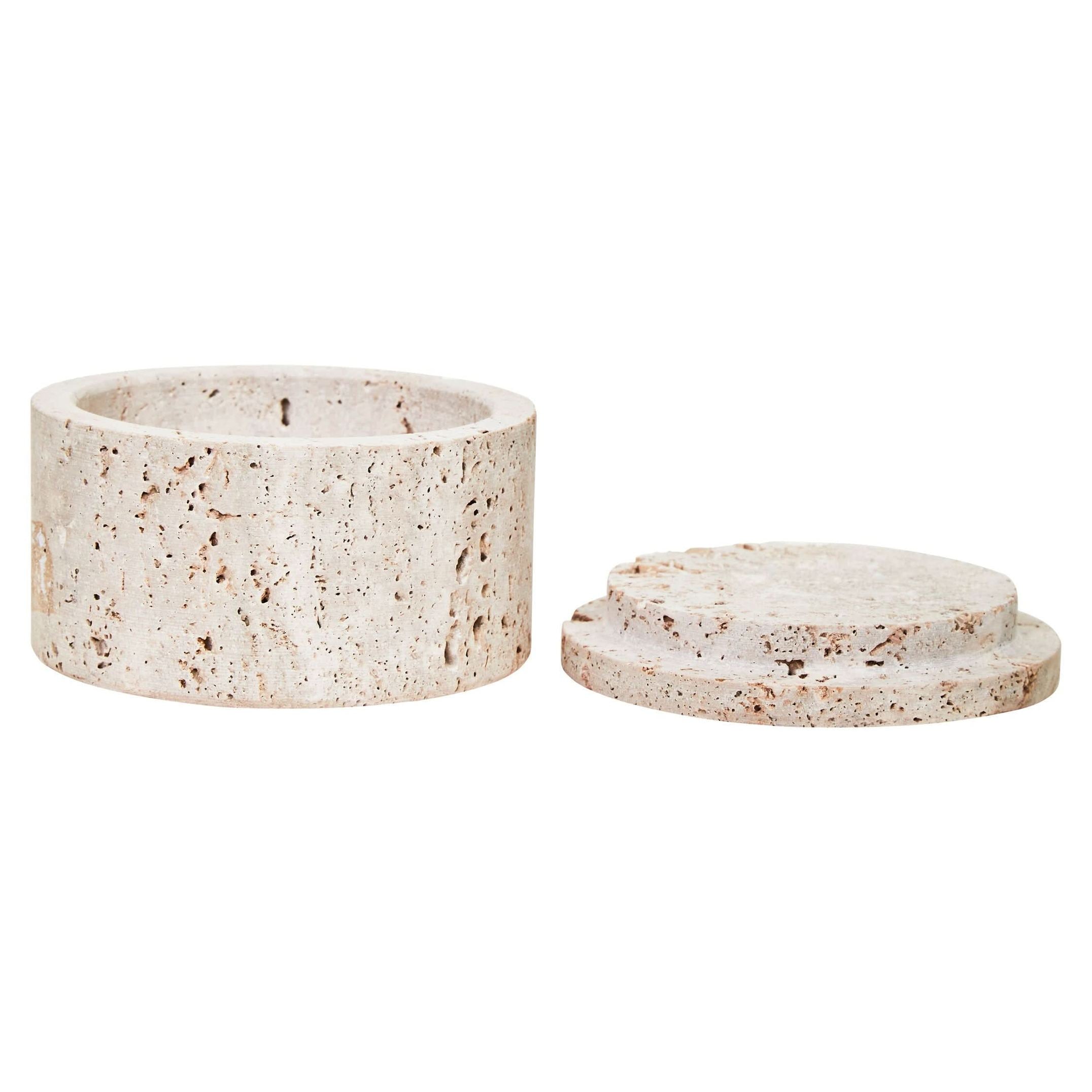 Tibor Travertine Round Trinket Box   Nicholas John Interiors