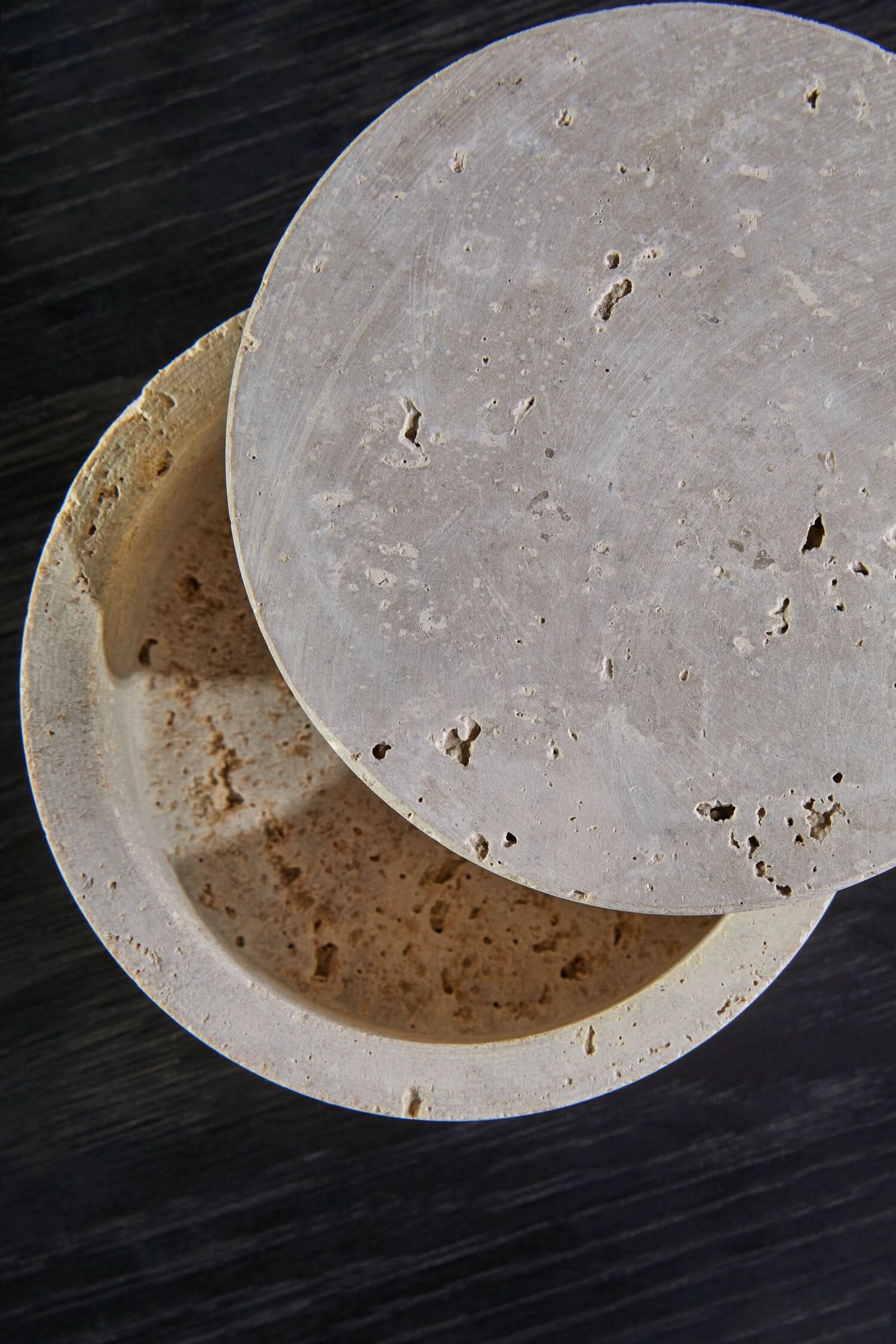 Tibor Travertine Round Trinket Box   Nicholas John Interiors